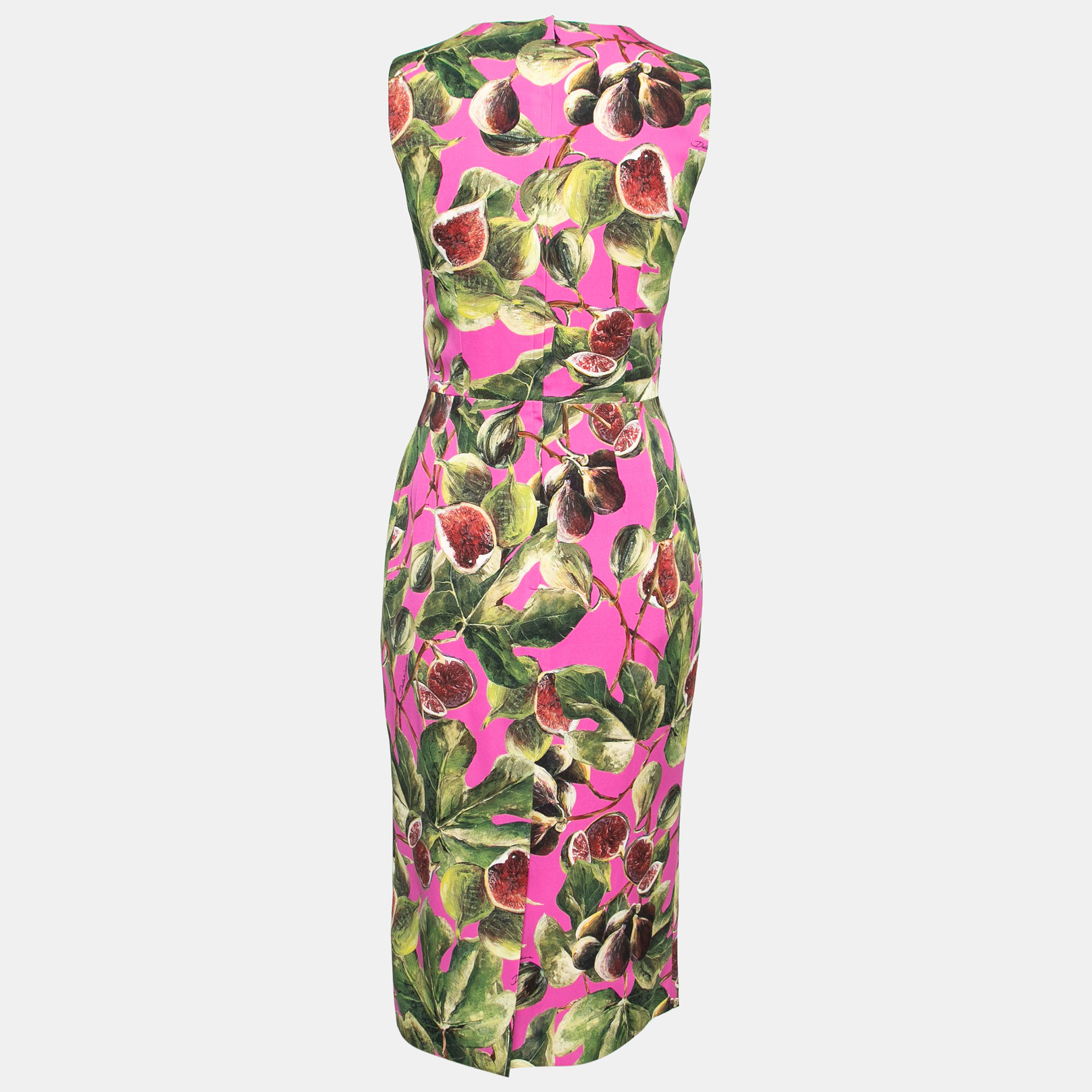 

Dolce & Gabbana Fuschia Fig Printed Silk Sleeveless Dress, Pink