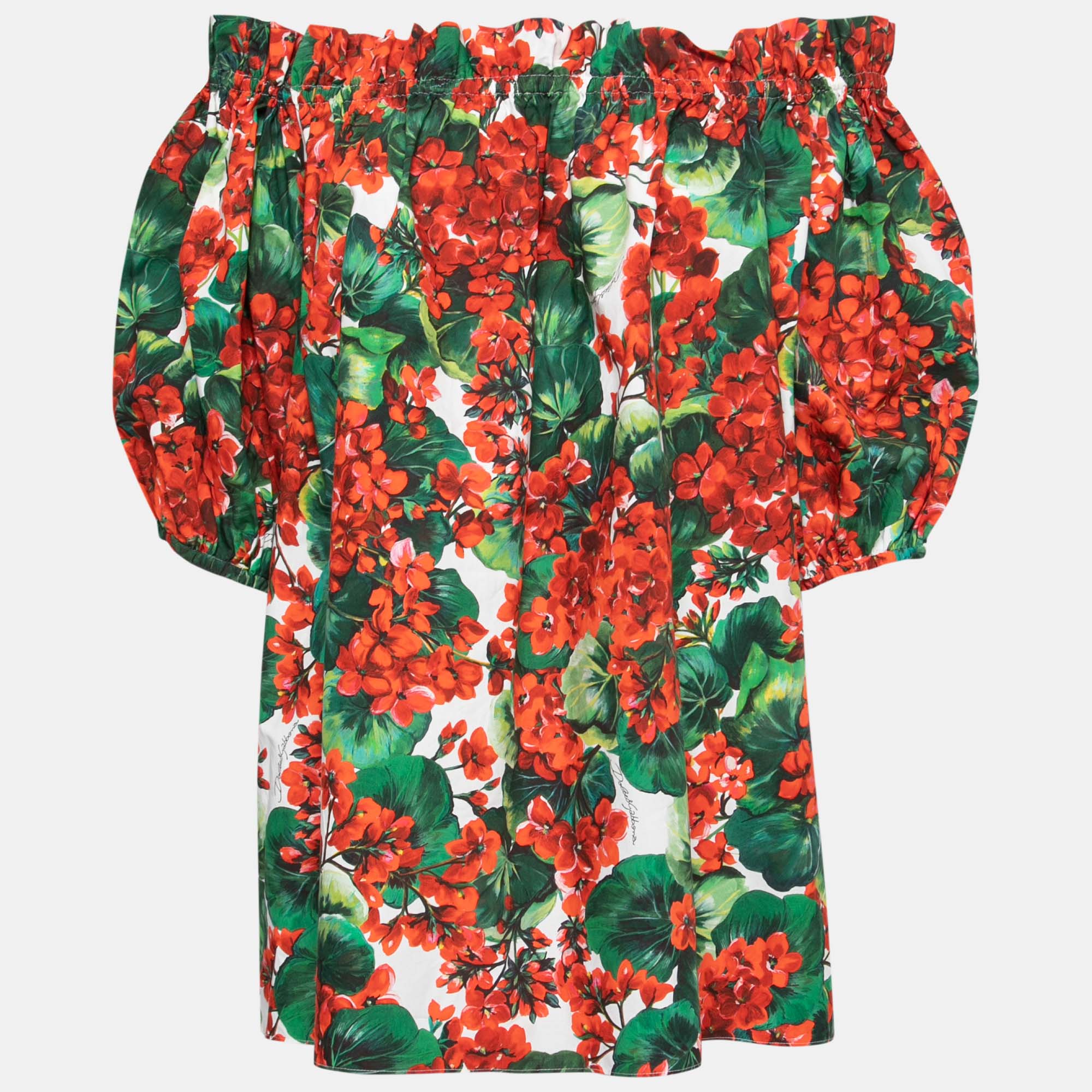 

Dolce & Gabbana Red Floral Print Cotton Off-Shoulder Blouse