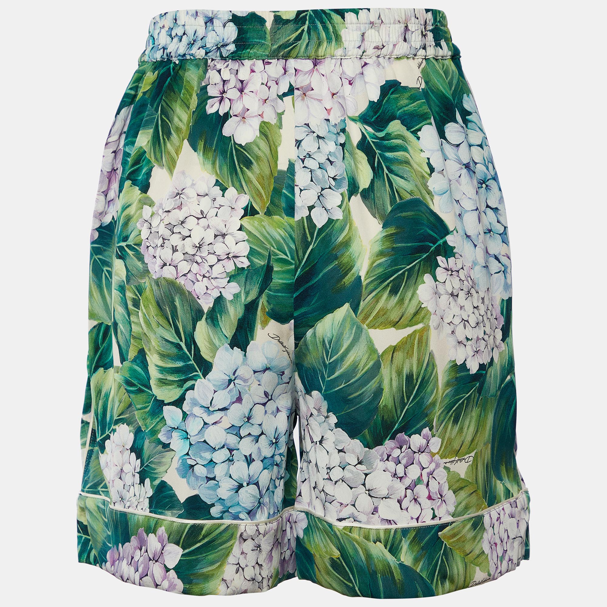 

Dolce & Gabbana Green Hydrangea Printed Silk Pajama Shorts, Multicolor