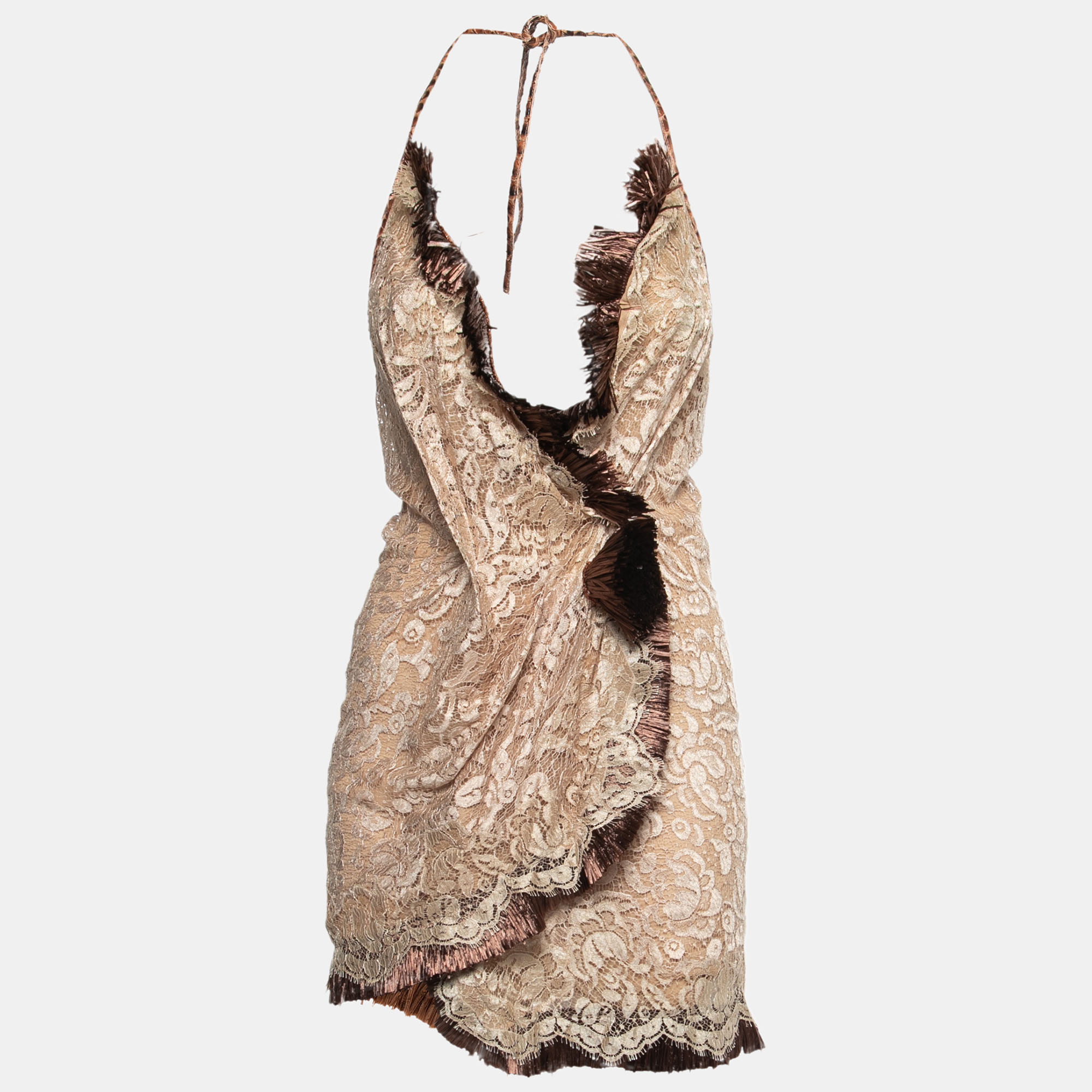 

Dolce & Gabbana Beige Lace Fringe Trim Mini Dress