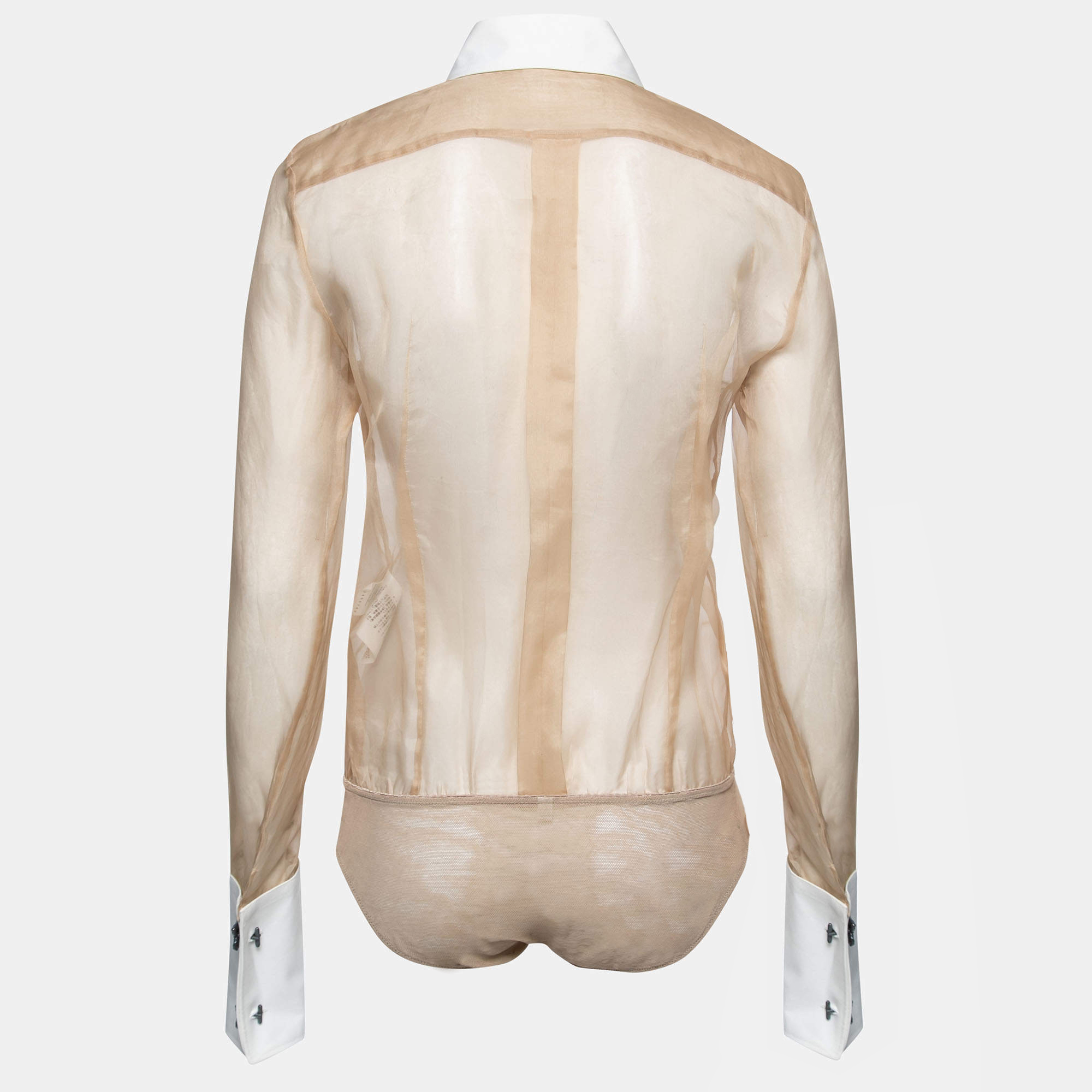

Dolce & Gabbana Beige Silk Detachable Collar Bodysuit Shirt