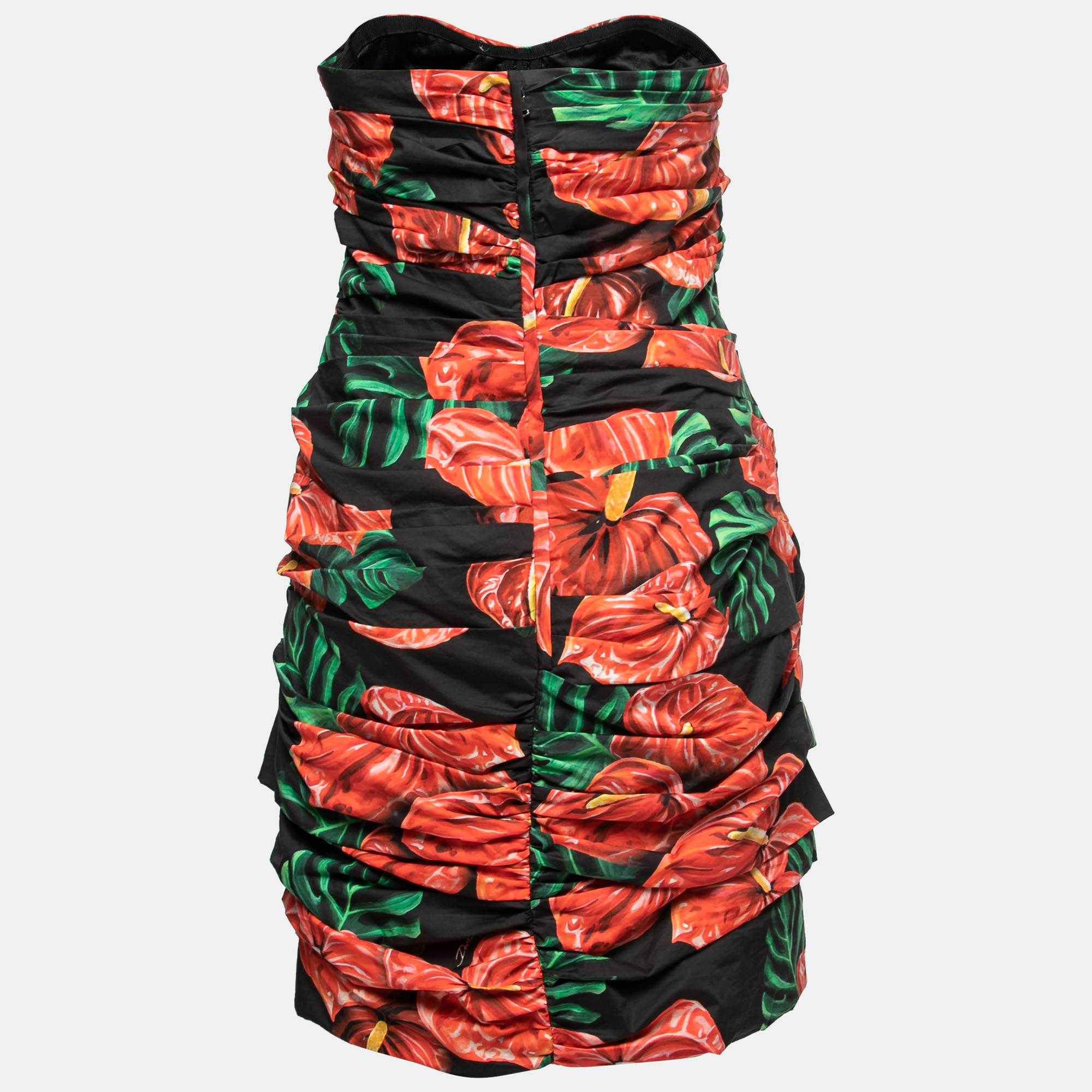 

Dolce & Gabbana Black Floral Printed Cotton Ruched Mini Dress