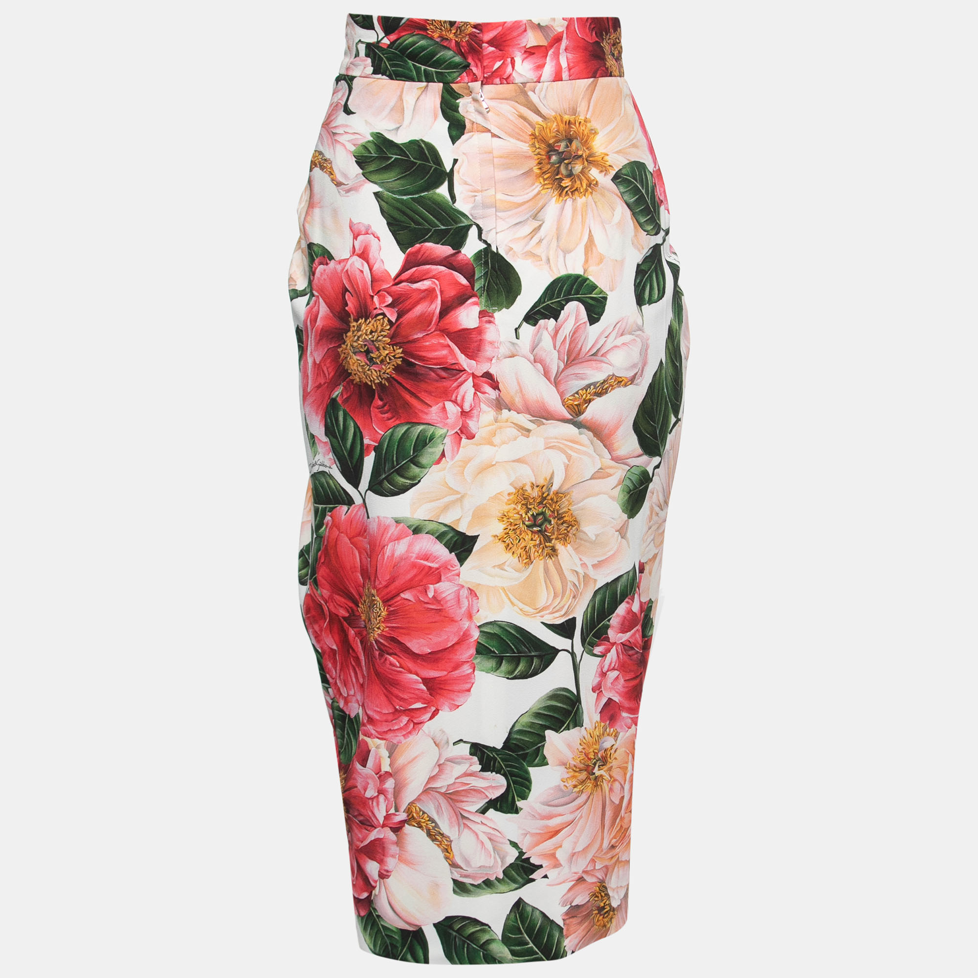 

Dolce & Gabbana White Floral Crepe Gathered Midi Skirt