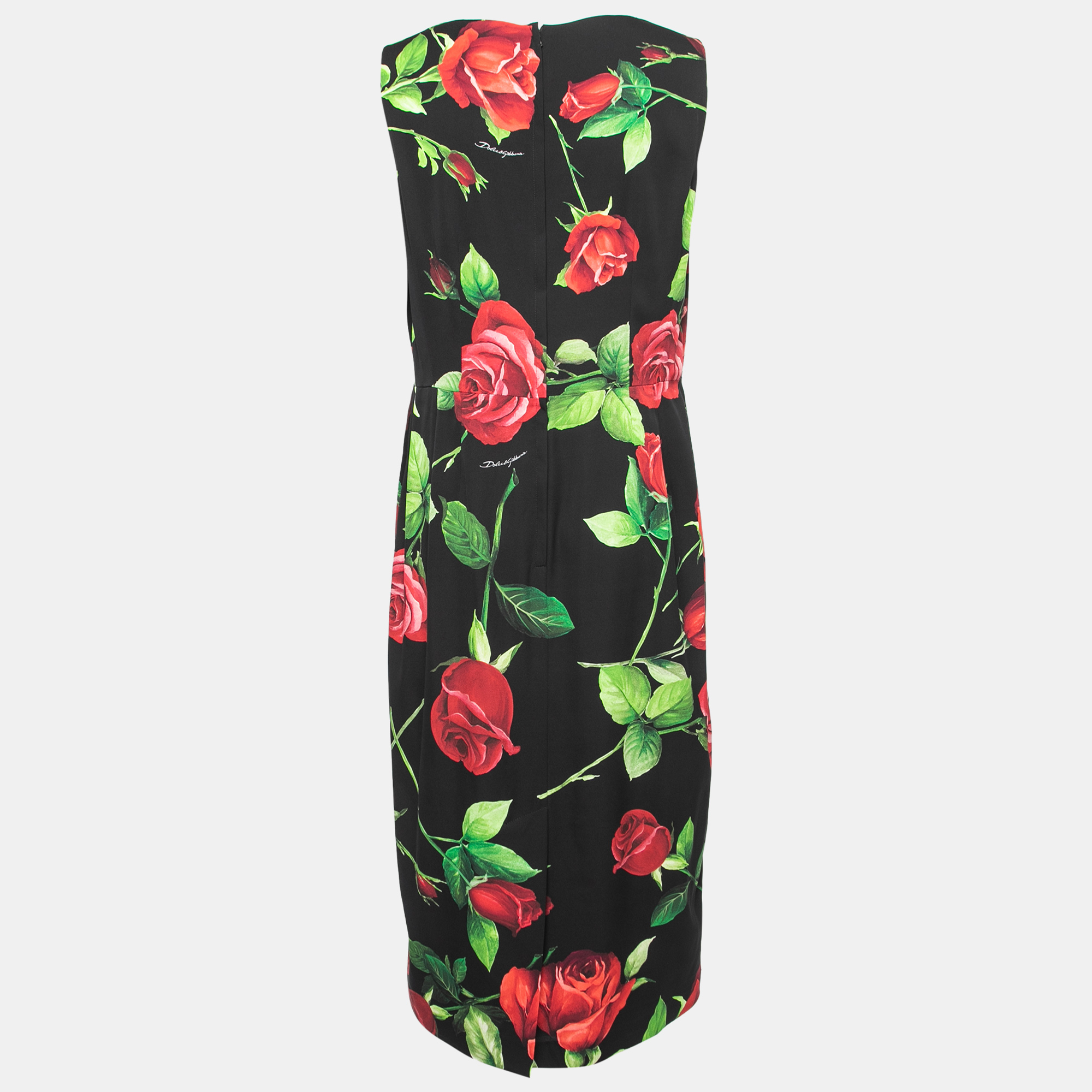 

Dolce & Gabbana Black Rose Printed Silk Midi Dress