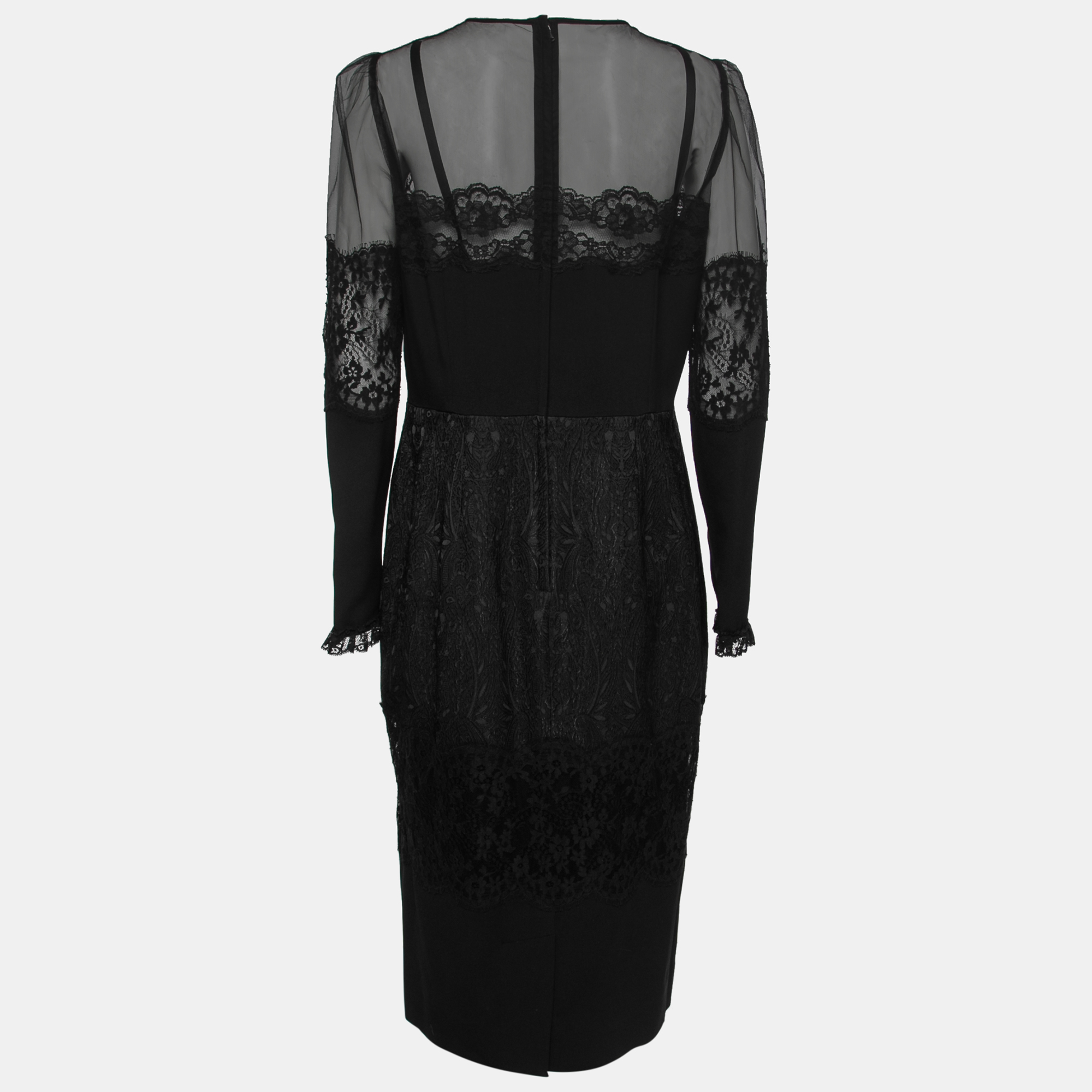 

Dolce & Gabbana Black Lace-Trimmed Tulle Jacquard Midi Dress