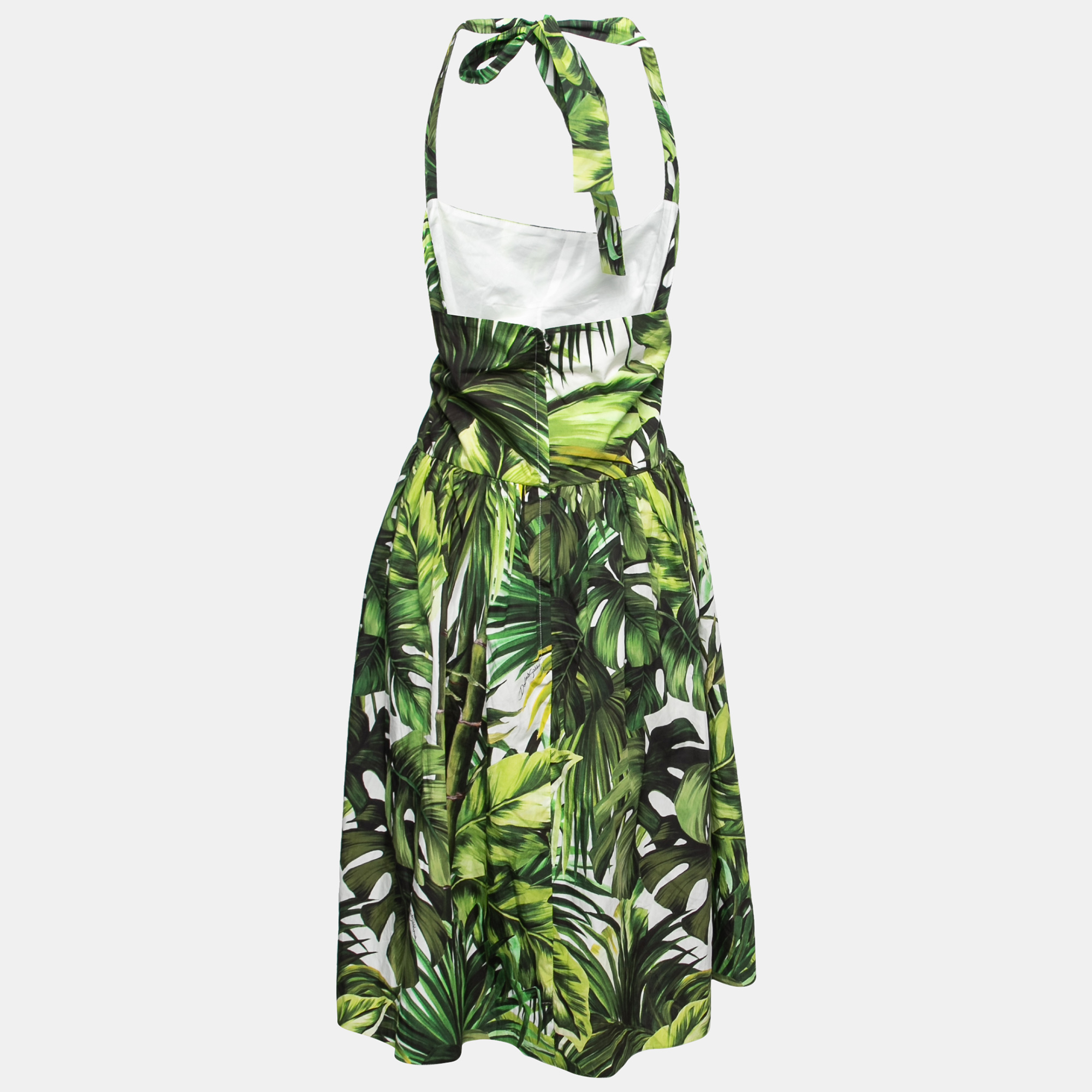 

Dolce & Gabbana Green Leaf Print Cotton Midi Dress 2XL