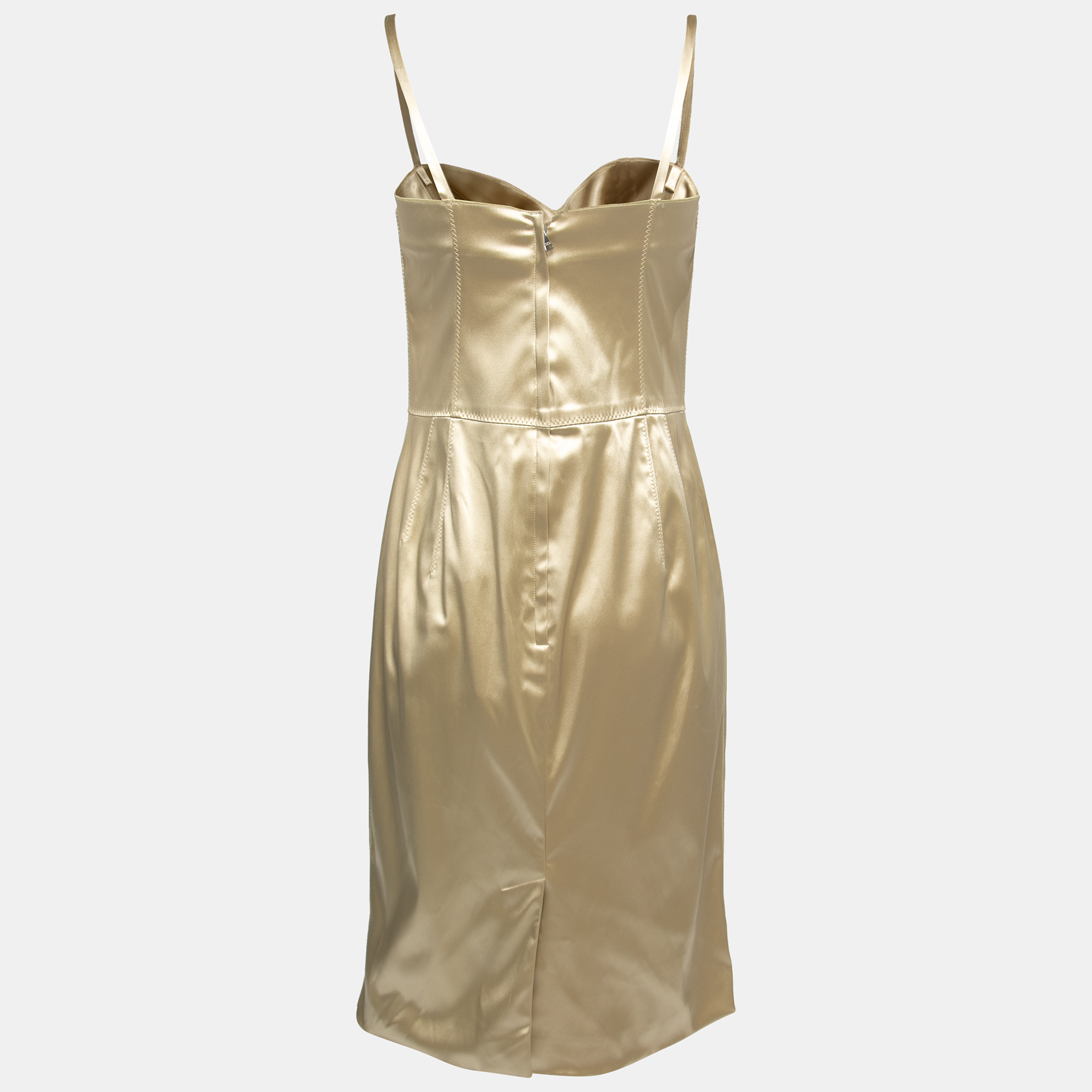 

Dolce & Gabbana Champagne Gold Stretch Satin Bustier Bodycon Dress