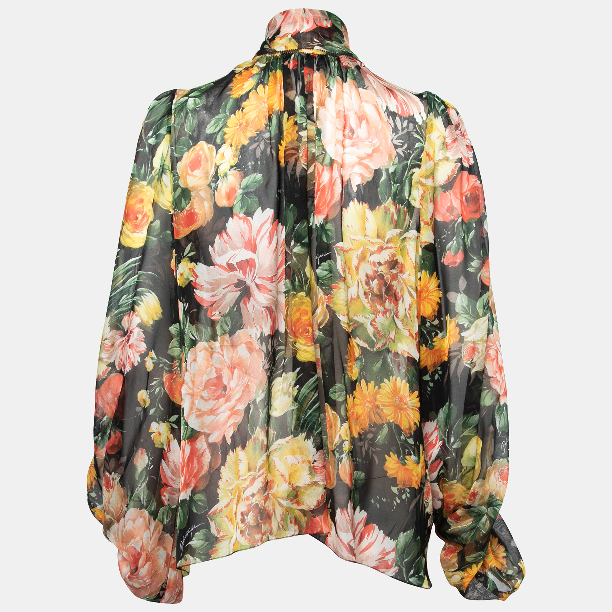 

Dolce & Gabbana Multicolor Floral Print Sheer Silk Blouse