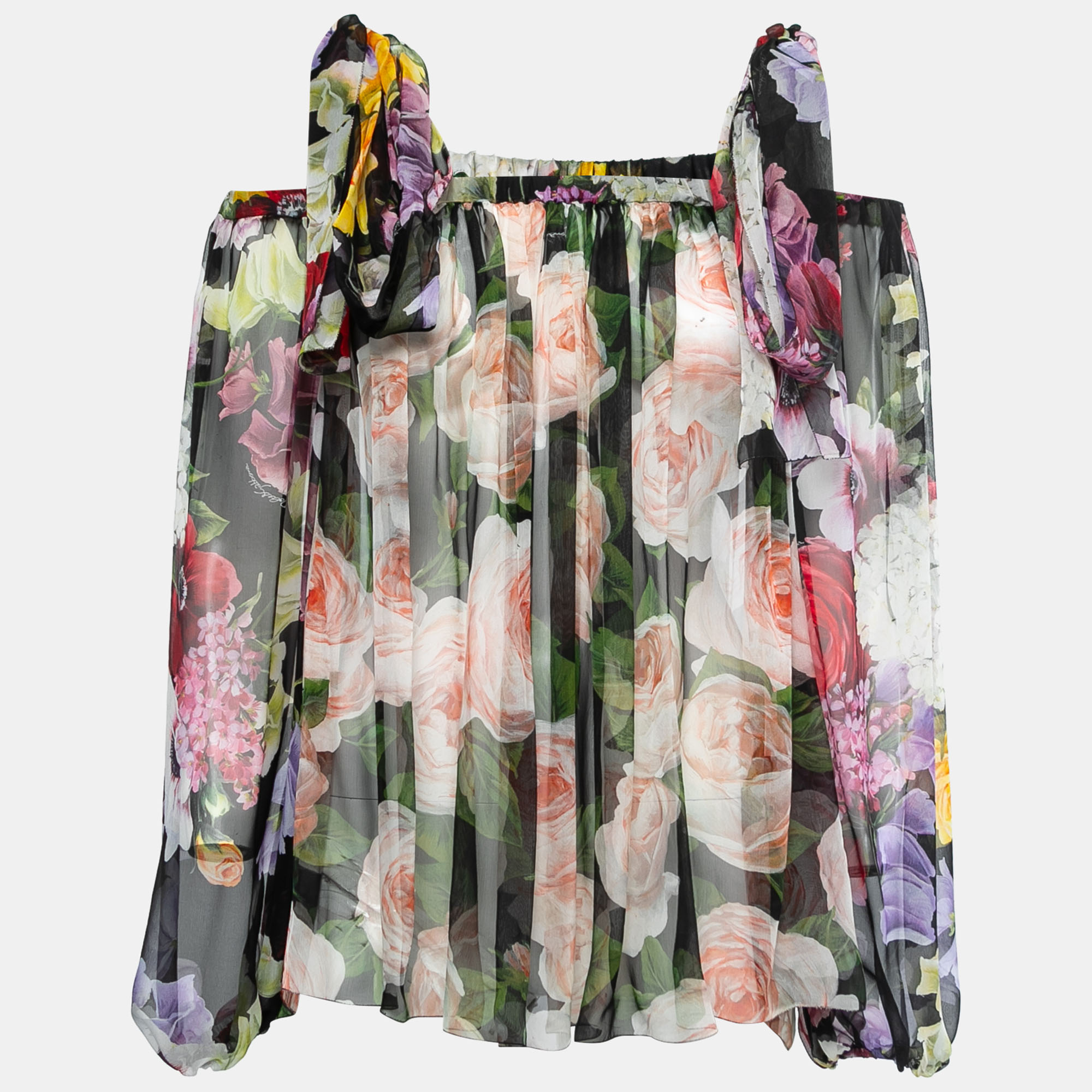 

Dolce & Gabbana Multicolor Floral Print Crepe Silk Top