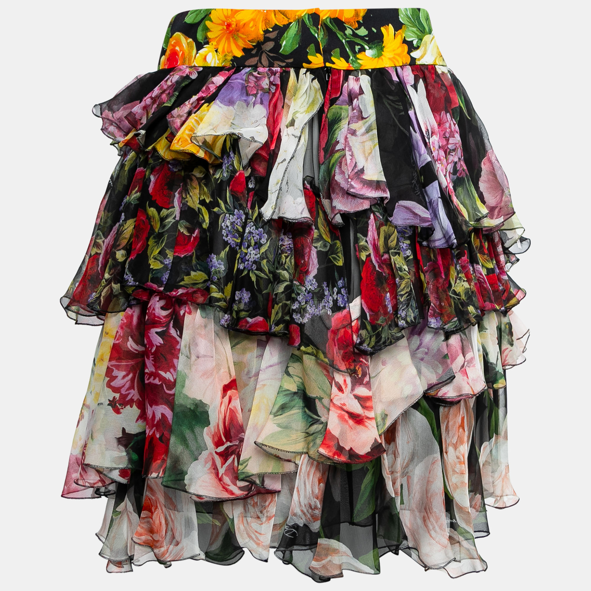 

Dolce & Gabbana Multicolor Floral Printed Silk Ruffled Skirt