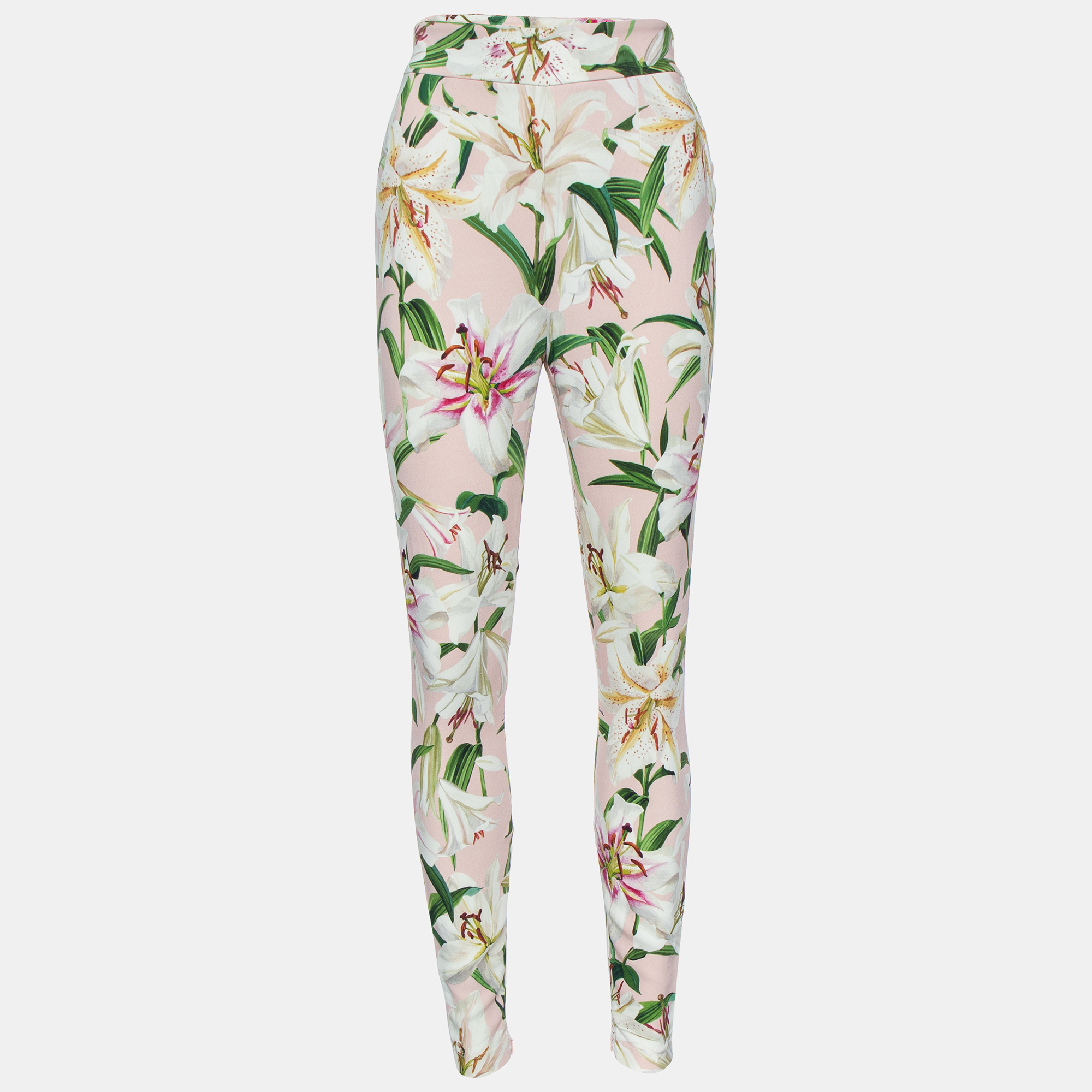 

Dolce & Gabbana Pink Lily Printed Crepe Tapered Legs Pants