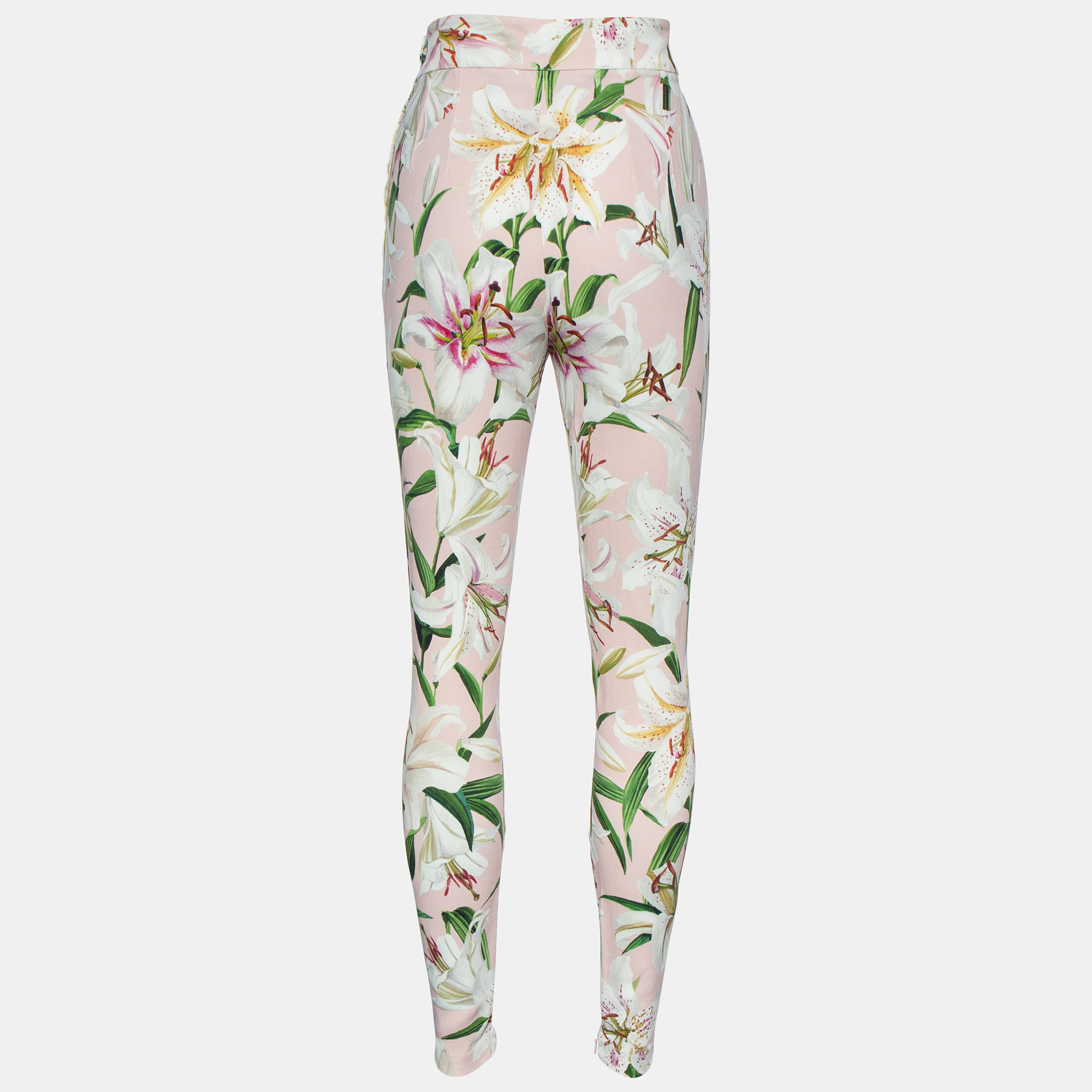 DOLCE & GABBANA Pre-owned Pink Lily Printed Crepe Tapered Legs Pants S
