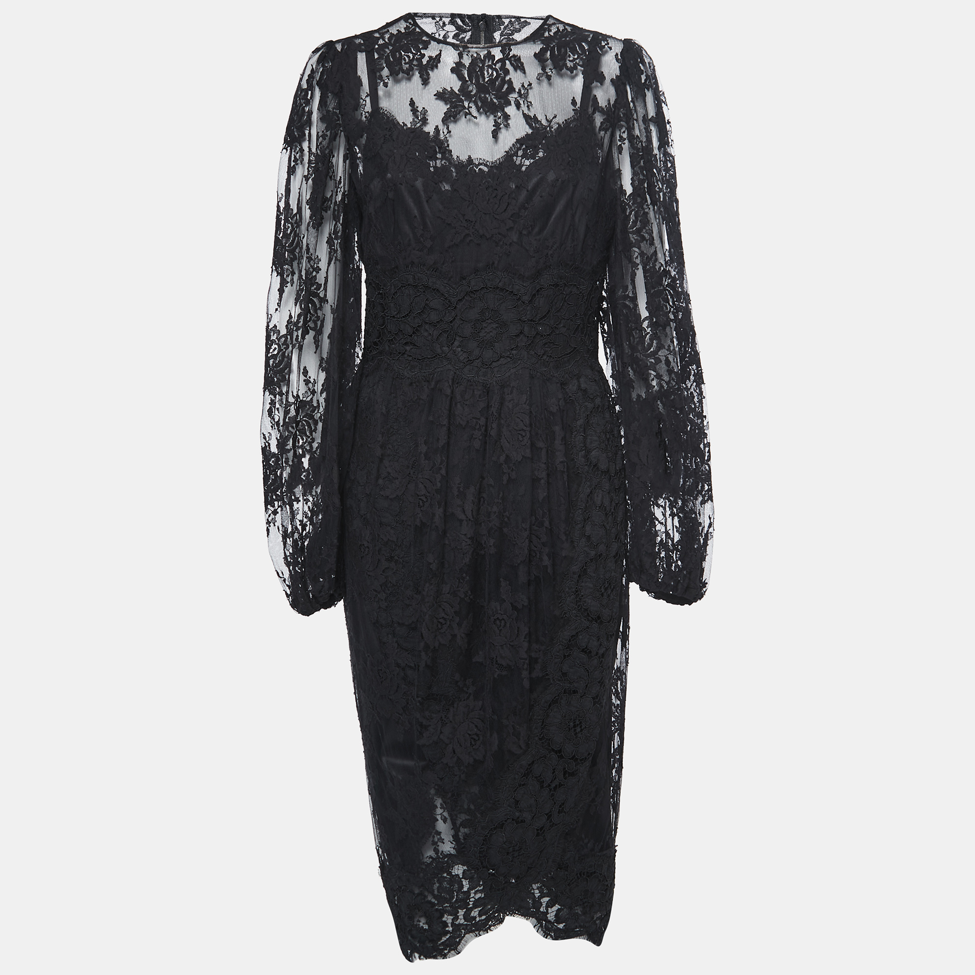 Pre Owned Dolce & Gabbana Black Lace Long Sleeve Dress M