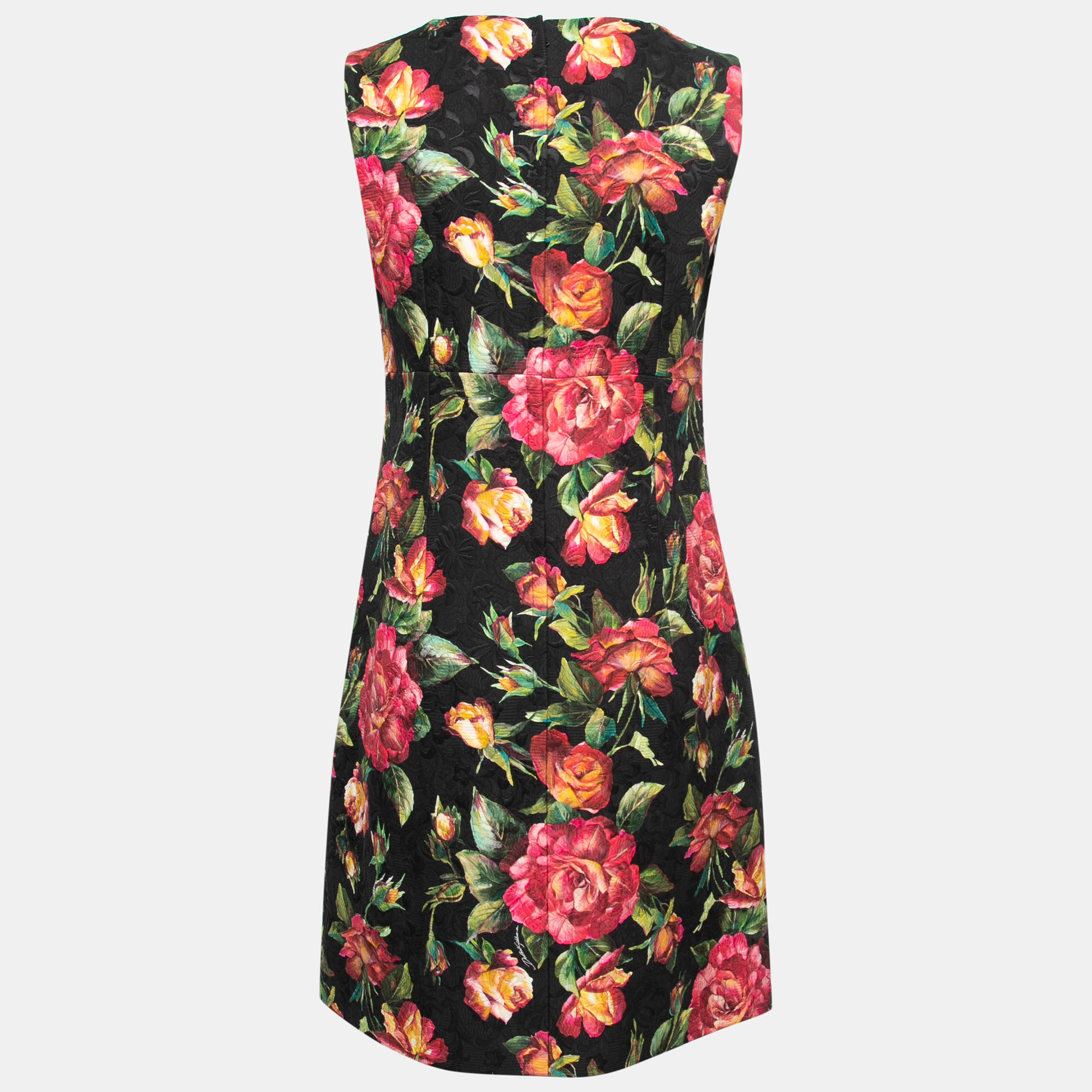 

Dolce & Gabbana Black Rose Print Embossed Jacquared Sleeveless Dress