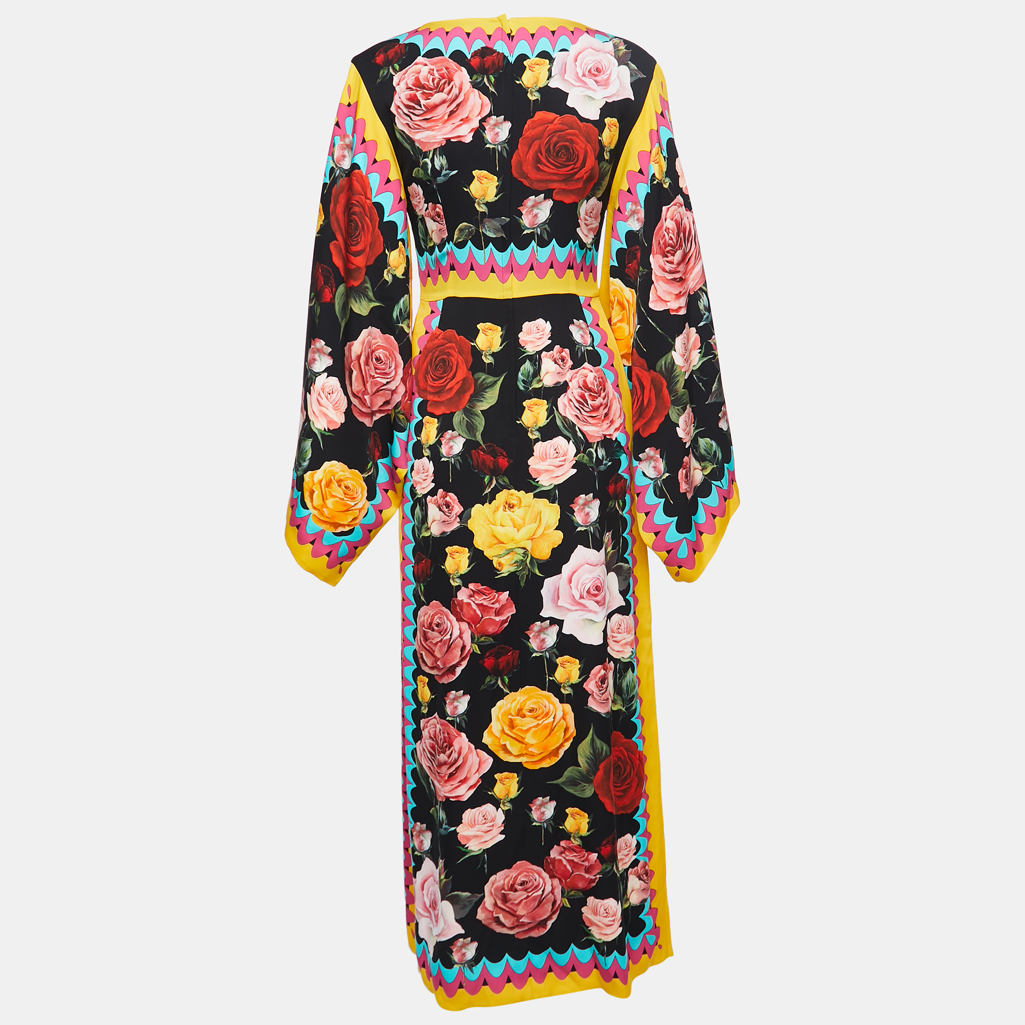 

Dolce & Gabbana Black Rose Printed Silk Kimono Dress
