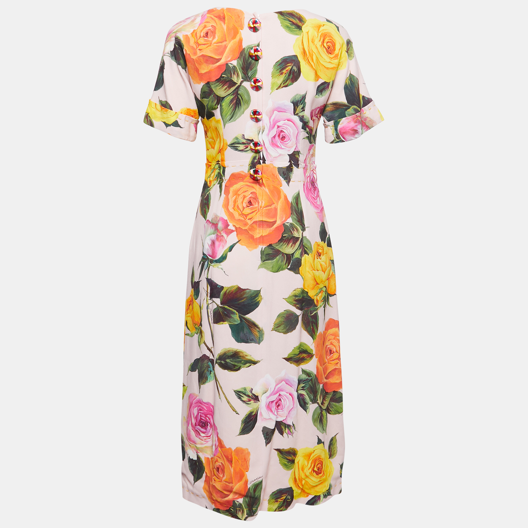 

Dolce & Gabbana Pink Floral Printed Crepe Midi Dress