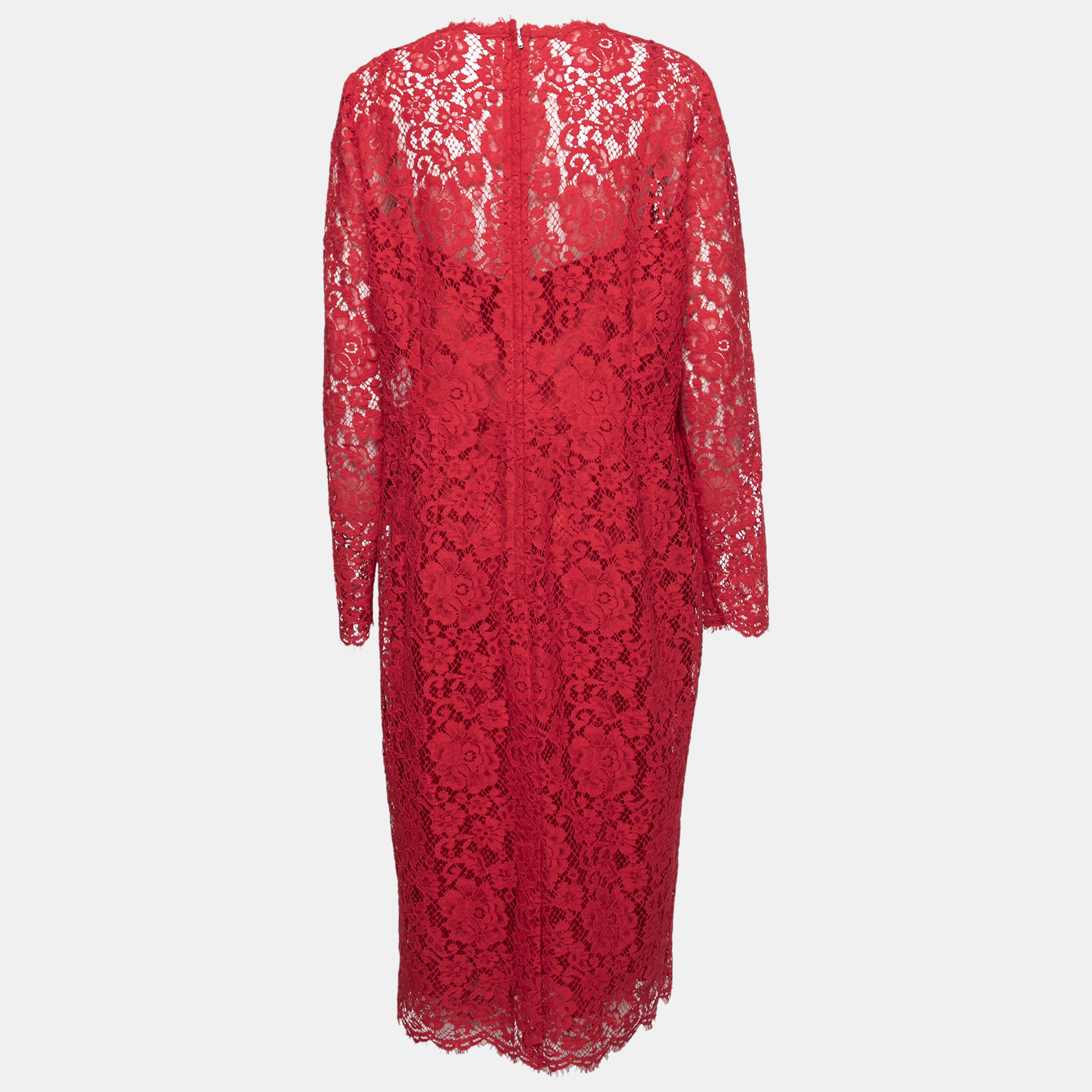 

Dolce & Gabbana Red Floral Lace Collared Midi Dress 2XL