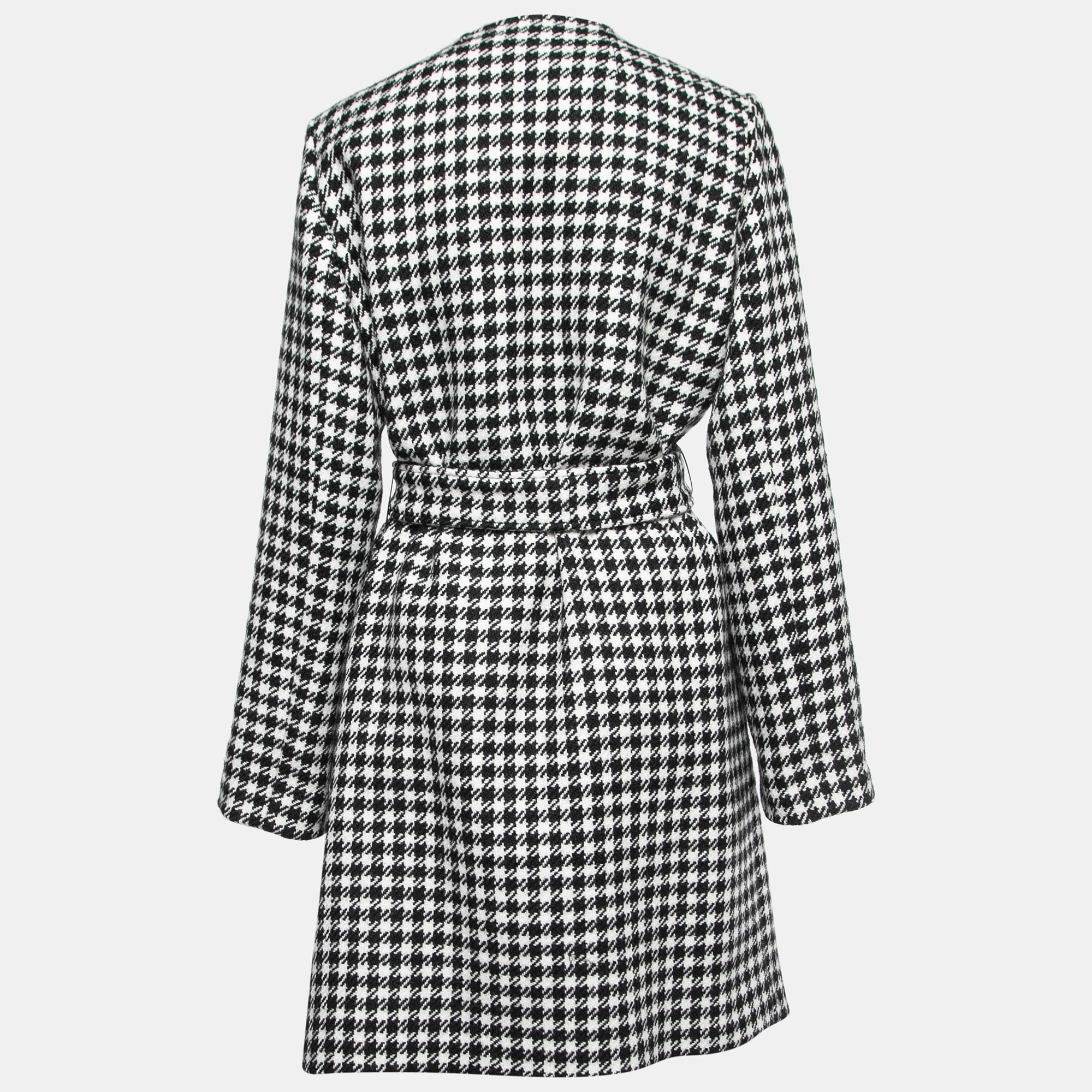 

Dolce & Gabbana Black/White Houndstooth Wool Belted Coat