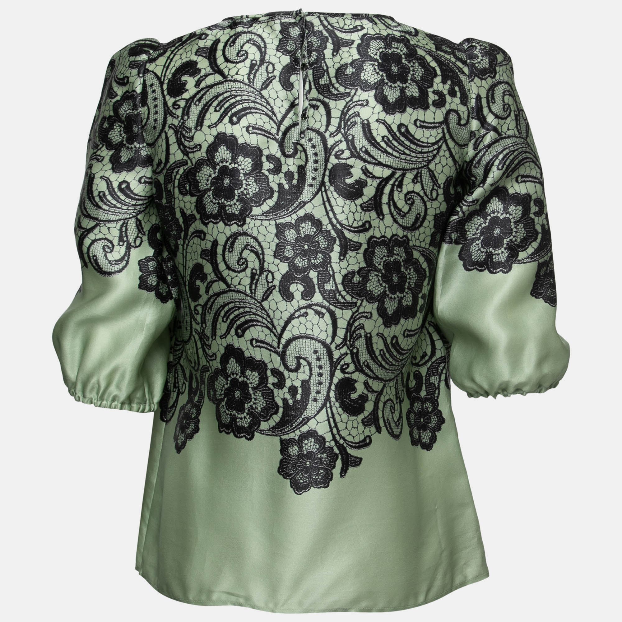 

Dolce & Gabbana Green Lace Print Silk Organza Blouse
