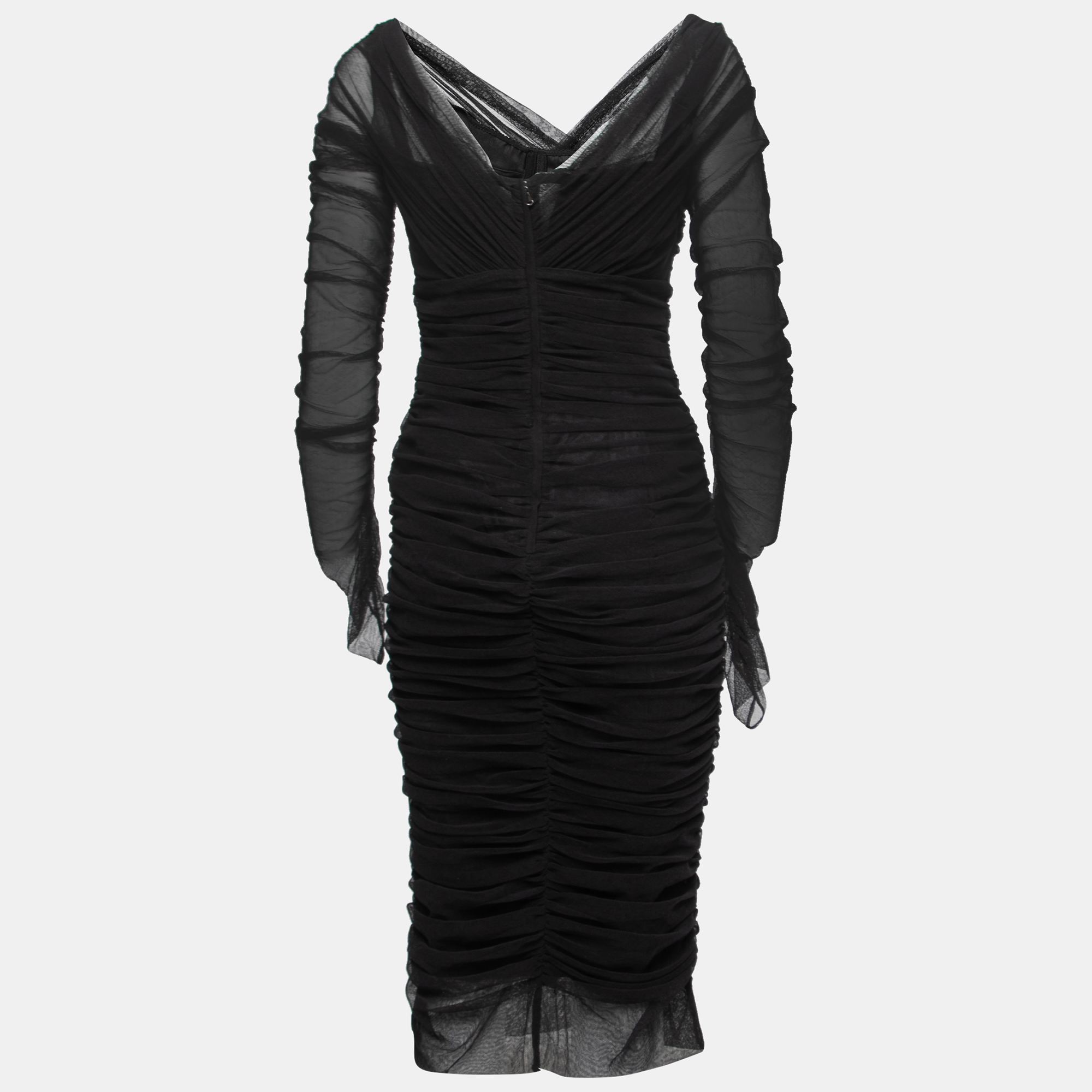 

Dolce & Gabbana Black Mesh Ruched Bodycon Midi Dress
