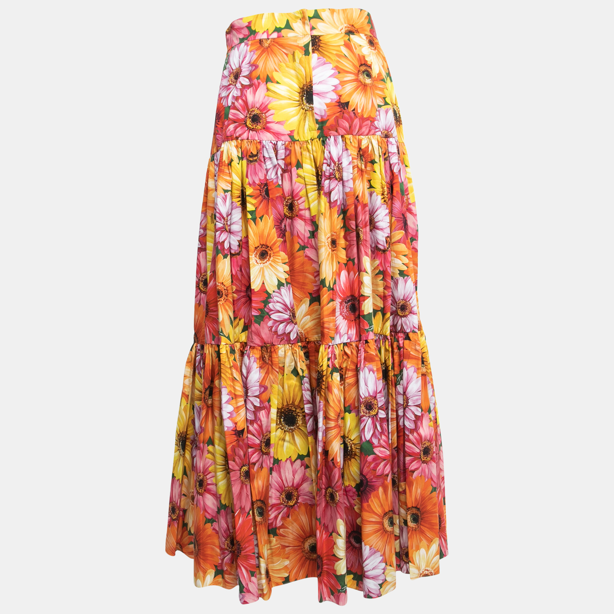 

Dolce & Gabbana Multicolor Daisy Print Cotton Maxi Skirt