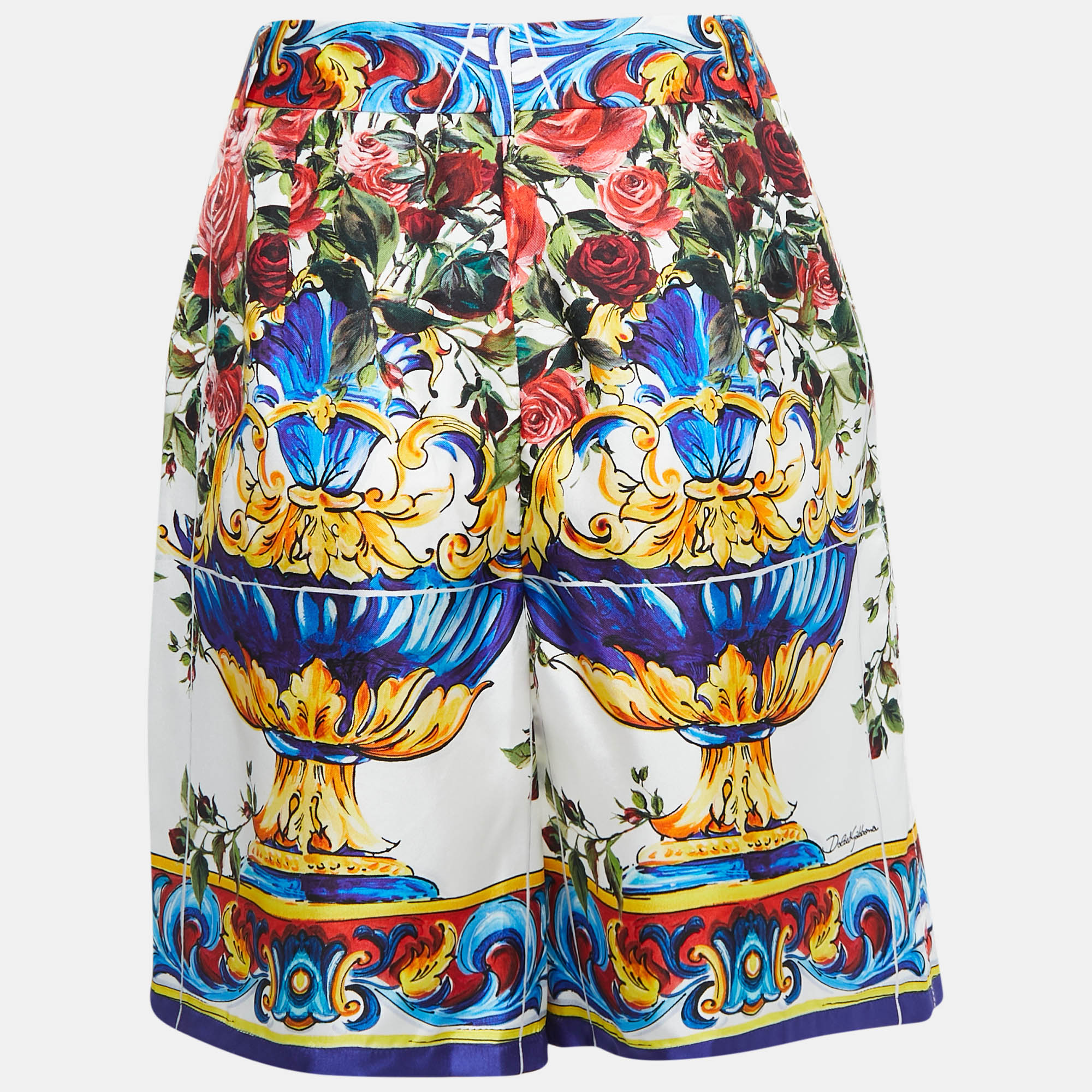 

Dolce & Gabbana Multicolor Floral Majolica Printed Silk Bermuda Shorts