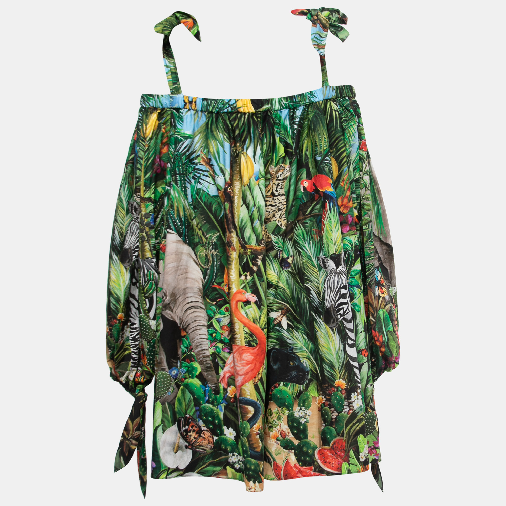 

Dolce & Gabbana Green Tropical Print Cotton Off-Shoulder Mini Dress