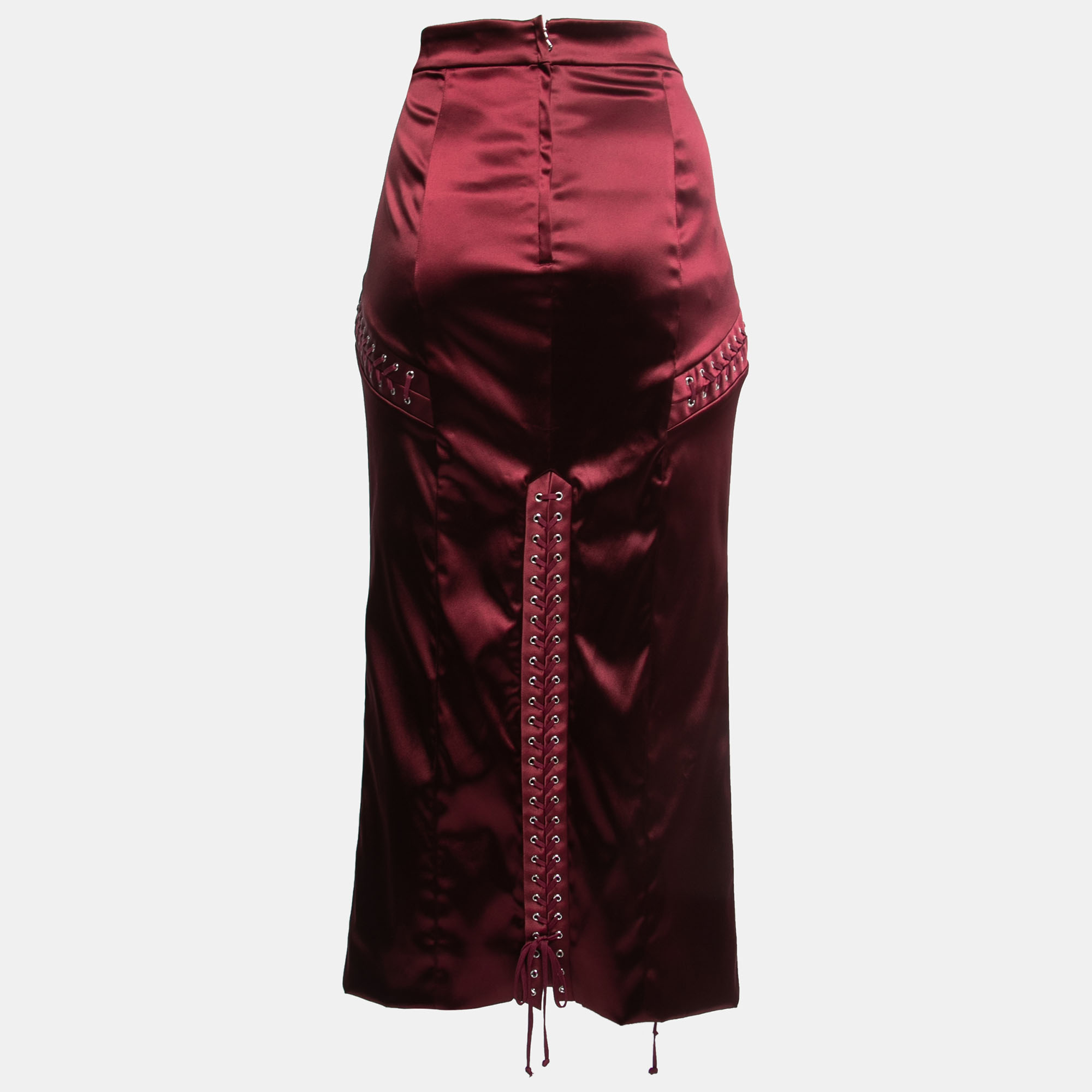 

Dolce & Gabbana Burgundy Stretch Satin Corset Midi Skirt