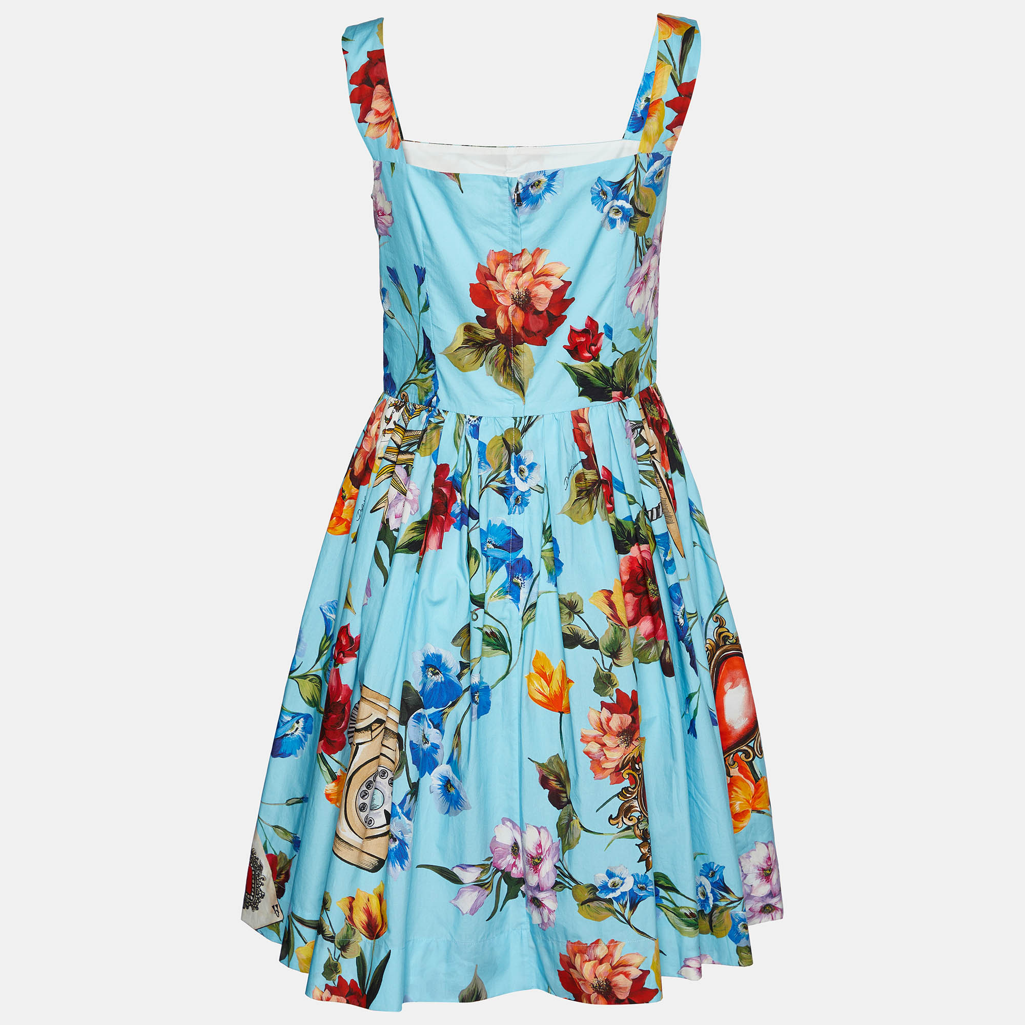 

Dolce & Gabbana Blue Floral Printed Cotton Sleeveless Midi Dress