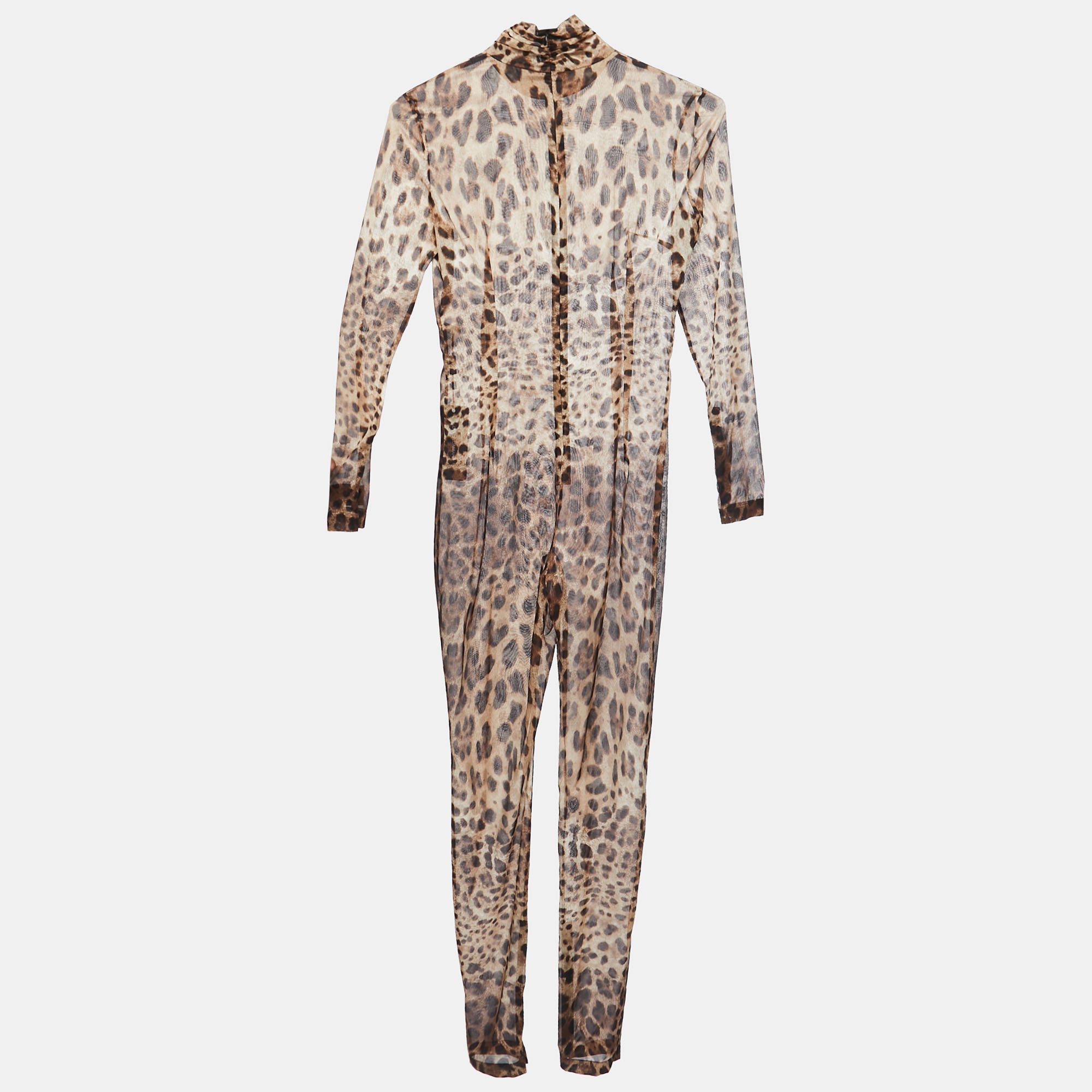 

Dolce & Gabbana X Kim Brown Leopard Print Sheer Silk Jumpsuit