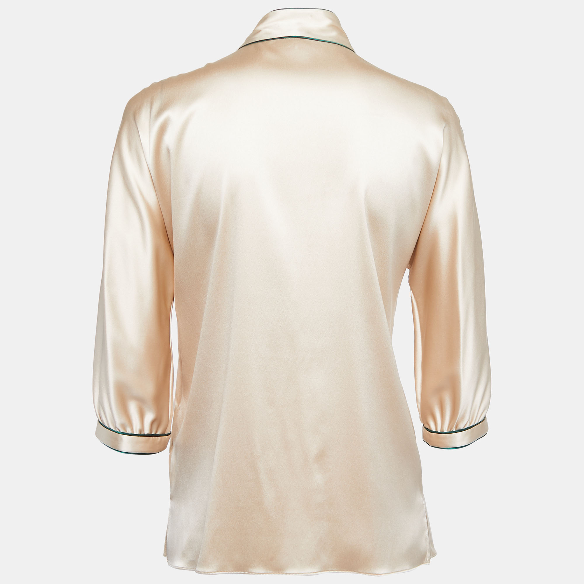 

Dolce & Gabbana Beige Satin Silk Tie Neck Blouse