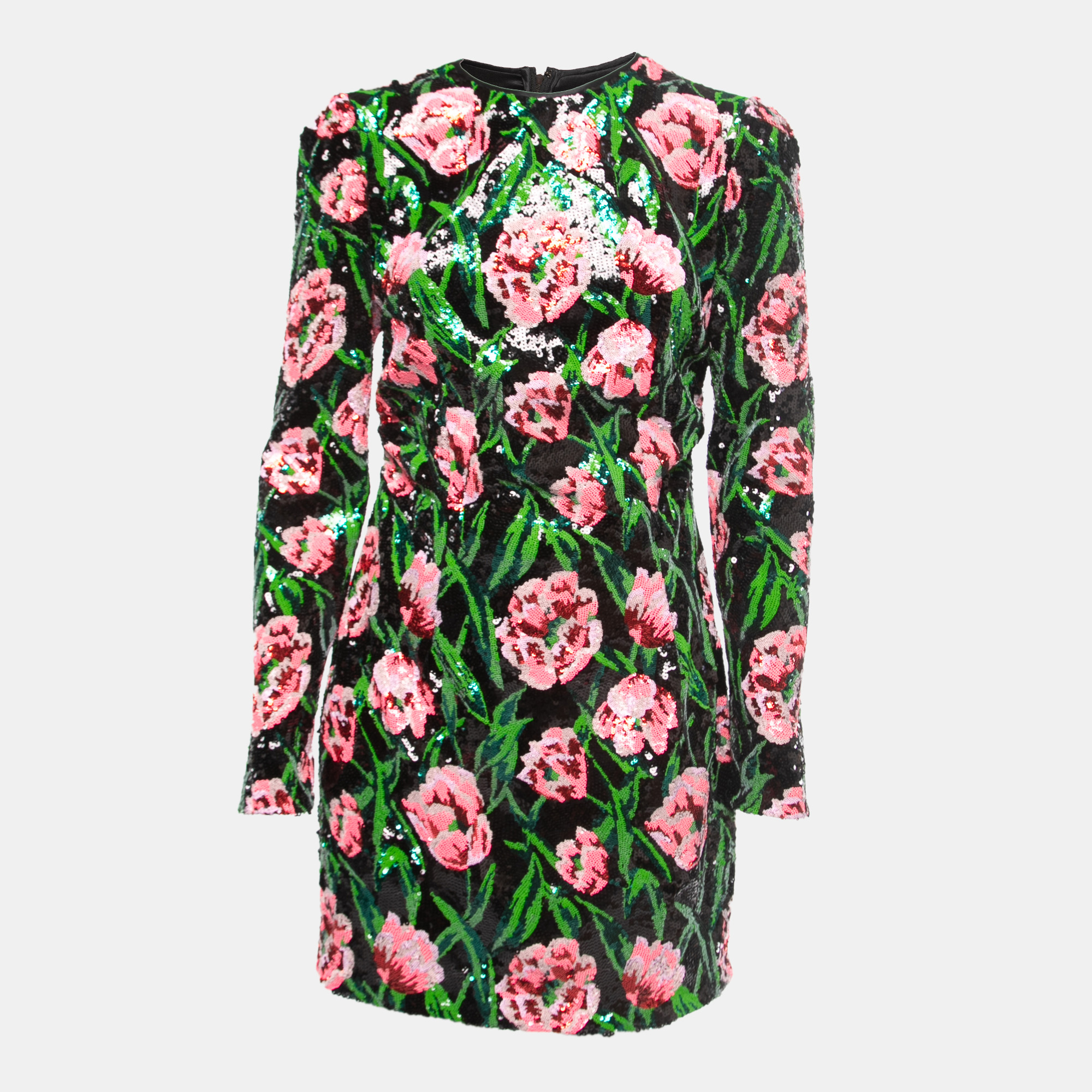 Pre Owned Dolce & Gabbana Multicolor Floral Patterned Sequin Full Sleeve Mini Dress M