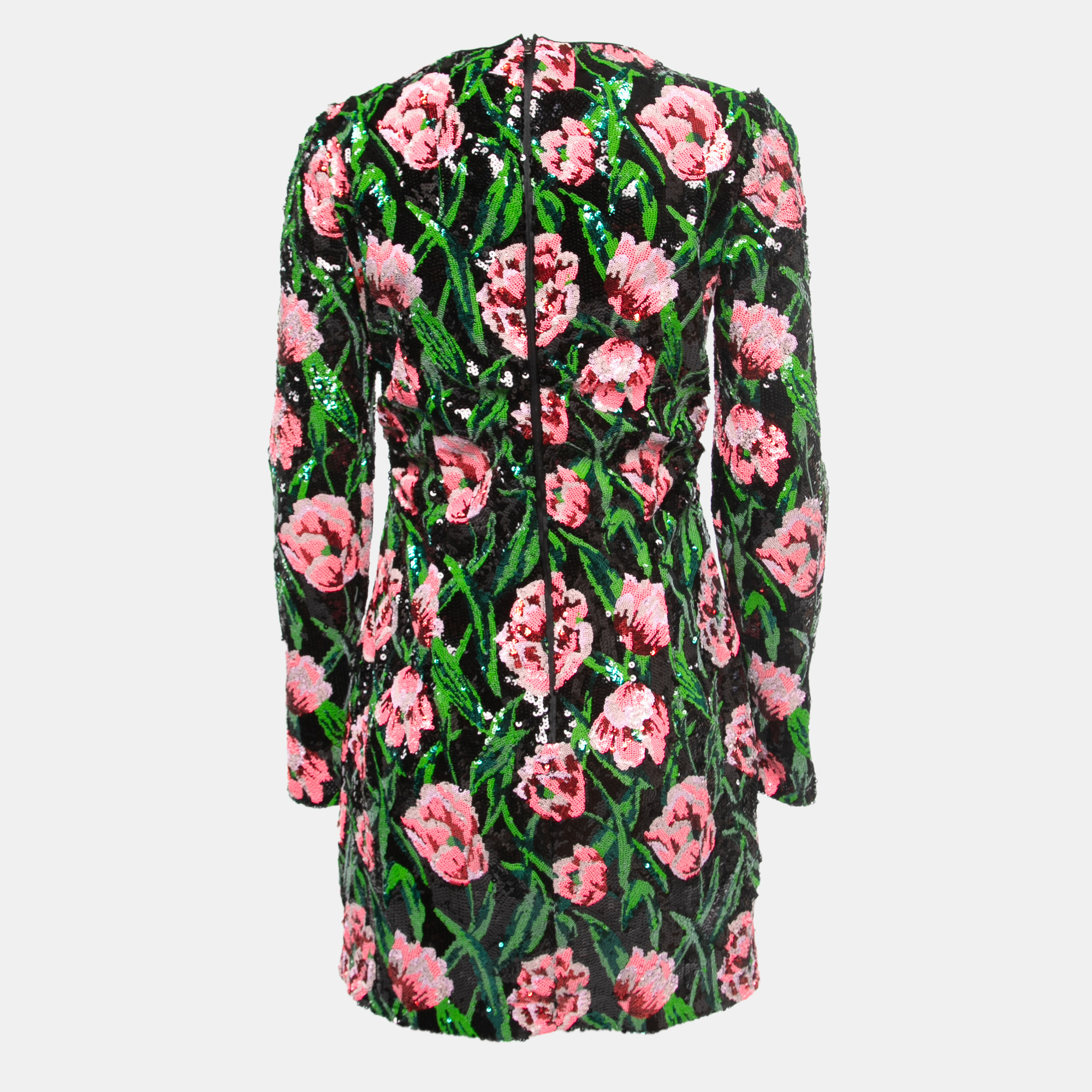 

Dolce & Gabbana Multicolor Floral Patterned Sequin Full Sleeve Mini Dress