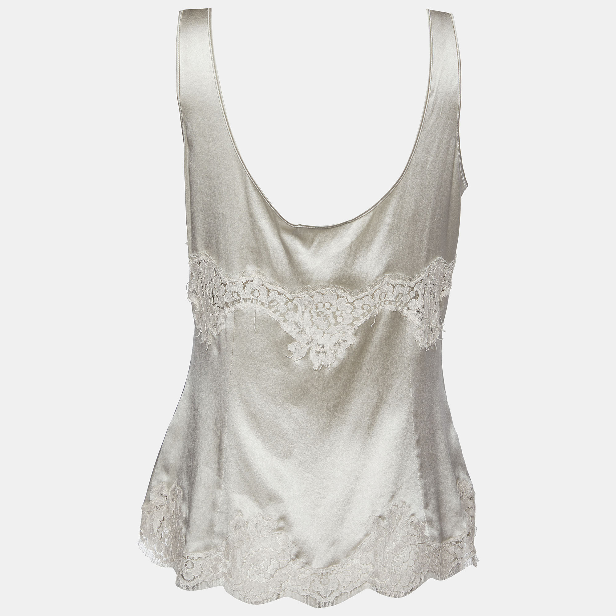 

Dolce & Gabbana Silver Grey Satin & Lace Tank Top