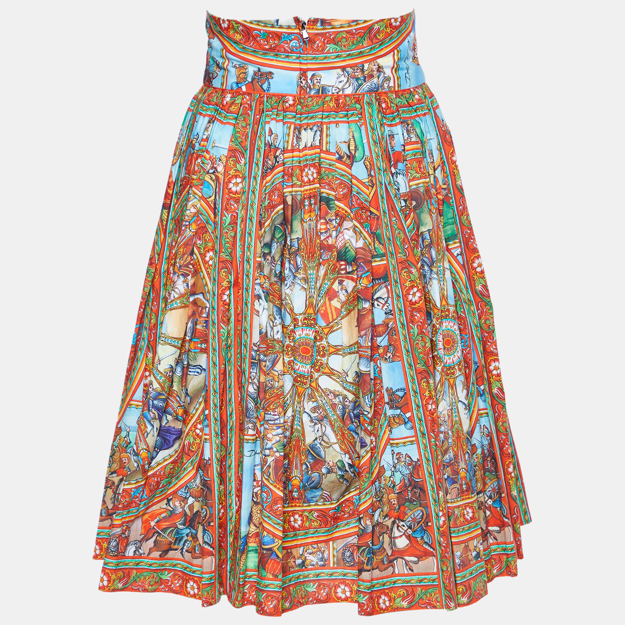 

Dolce & Gabbana Multicolor Printed Cotton Gathered Knee Length Skirt