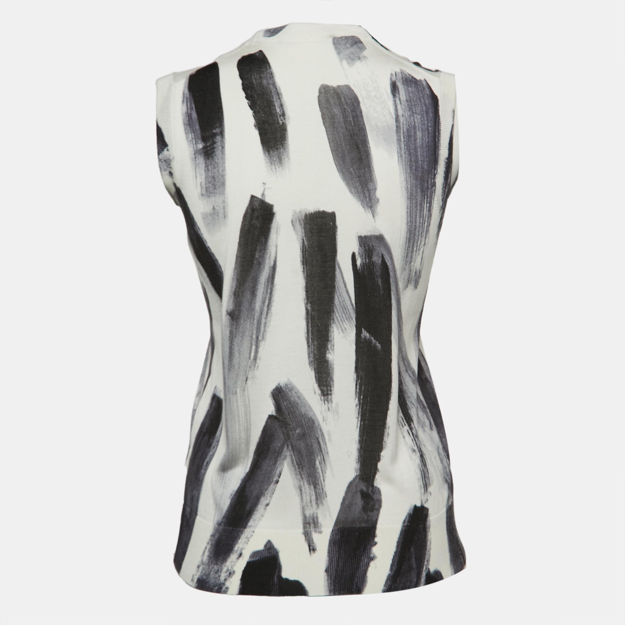 

Dolce & Gabbana White/Black Silk Knit Sleeveless Top