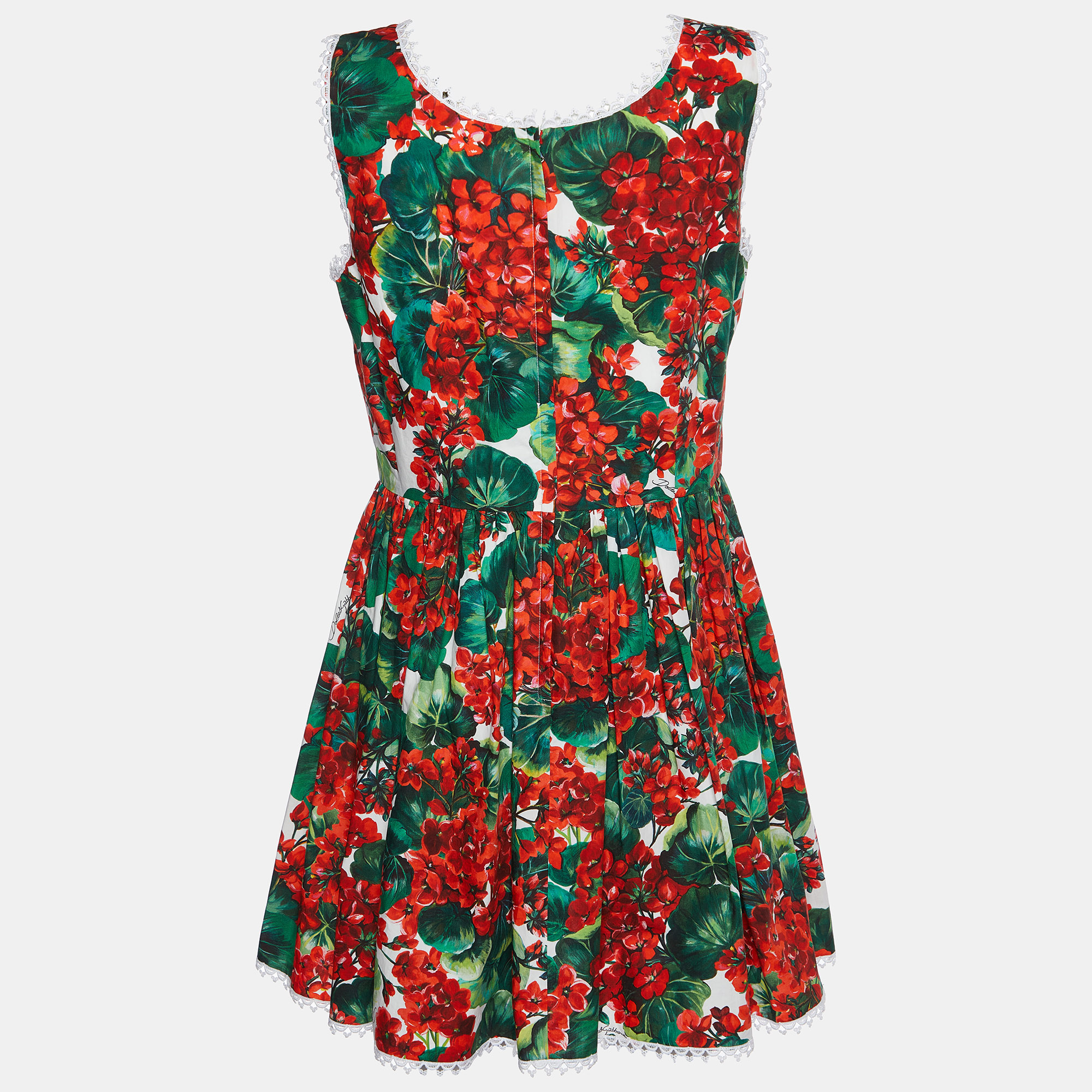 

Dolce & Gabbana Red Geranium Printed Cotton Sleeveless Mini Dress