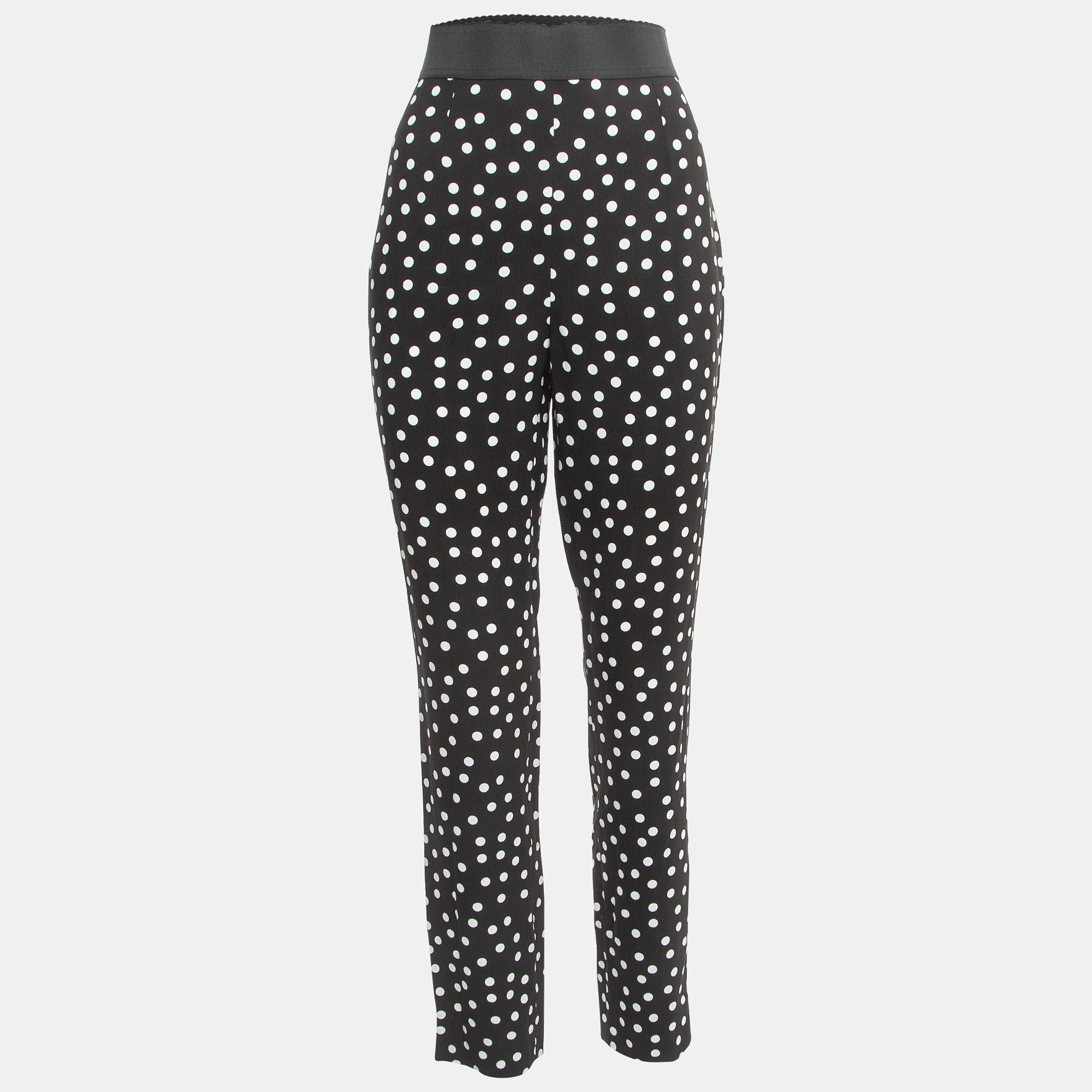 Pre-owned Dolce & Gabbana Polka Black Dot Crepe Trousers Xl