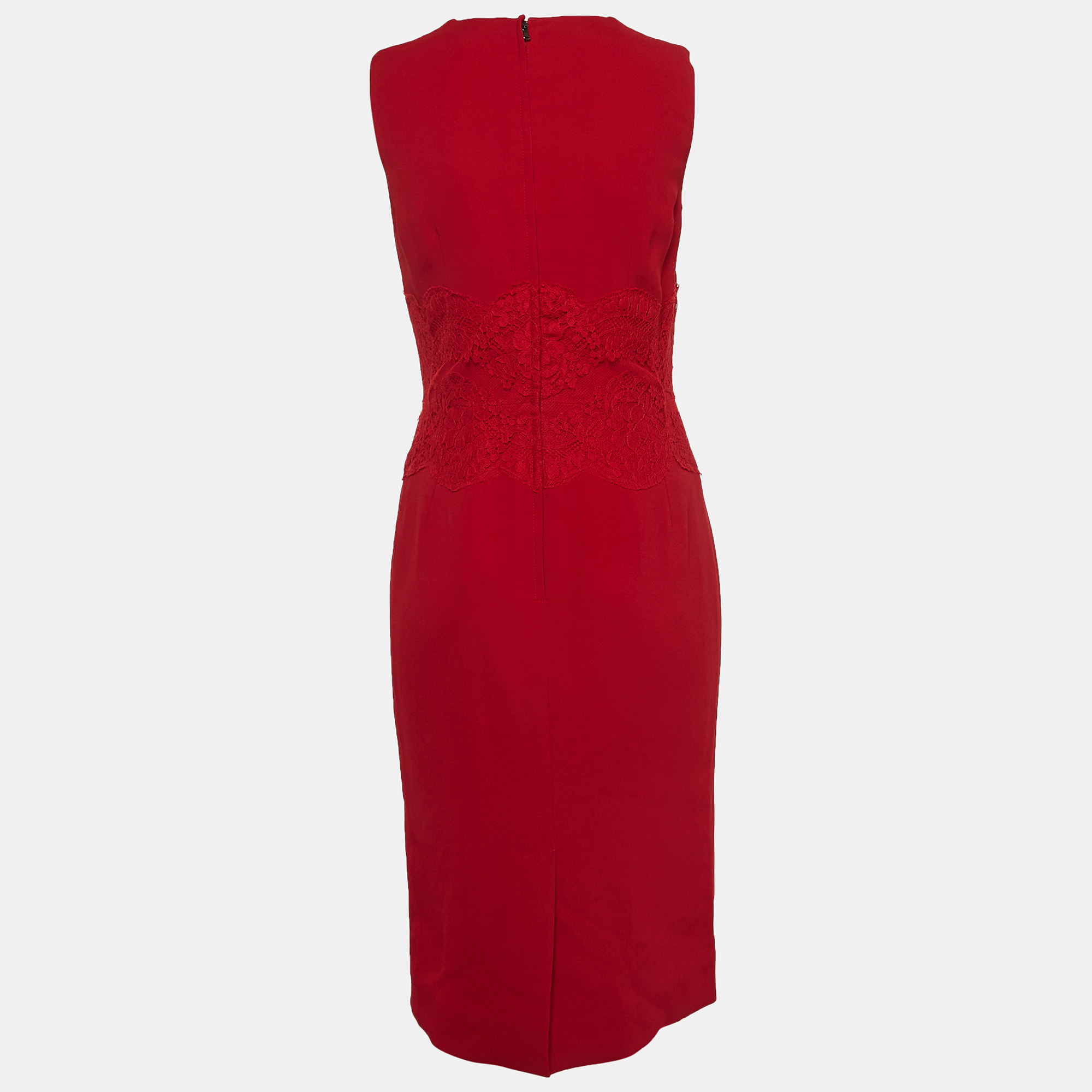 

Dolce & Gabbana Red Crepe Lace Trim Sleeveless Dress