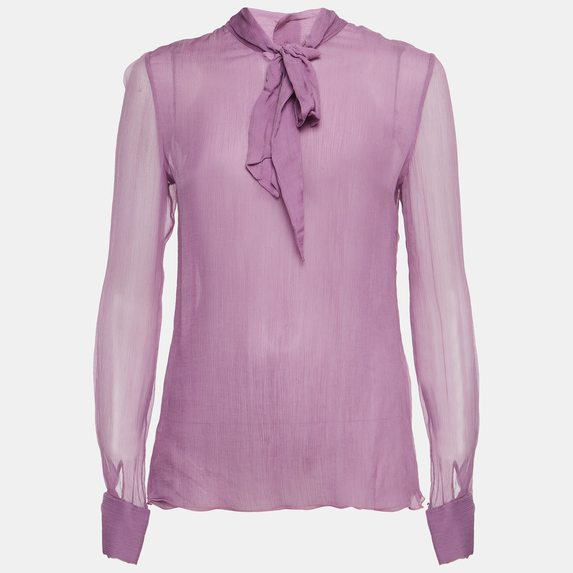 

Dolce & Gabbana Purple Silk Tie-Up Detail Blouse M