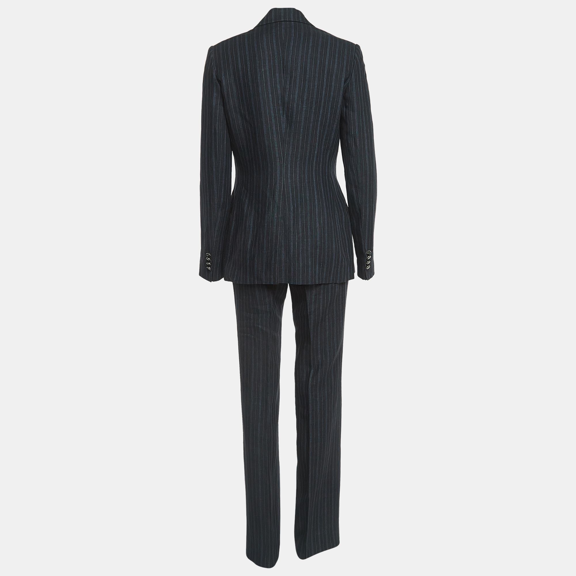 

Dolce & Gabbana Navy Blue Pinstripe Linen Single Breasted Suit, Grey