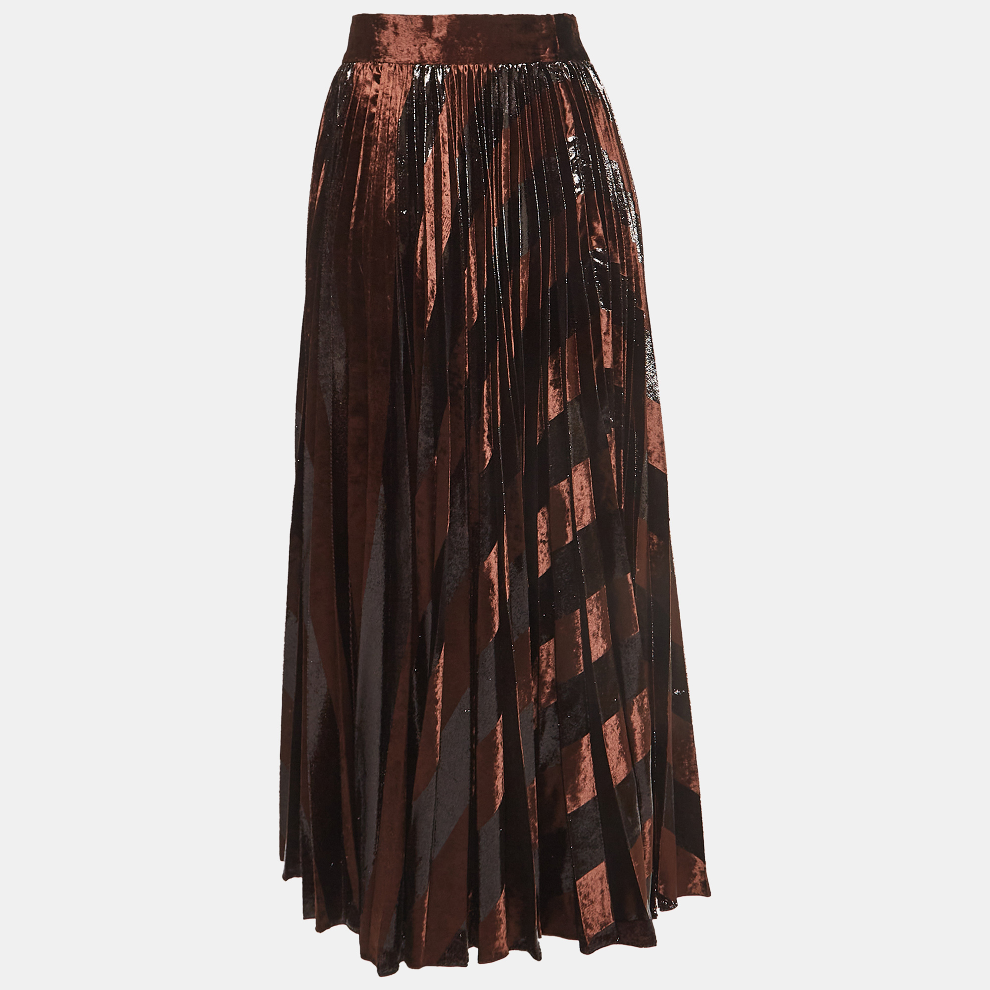 Pre-owned Dolce & Gabbana Brown Pleated Velvet Shimmer Effect Maxi Skirt M