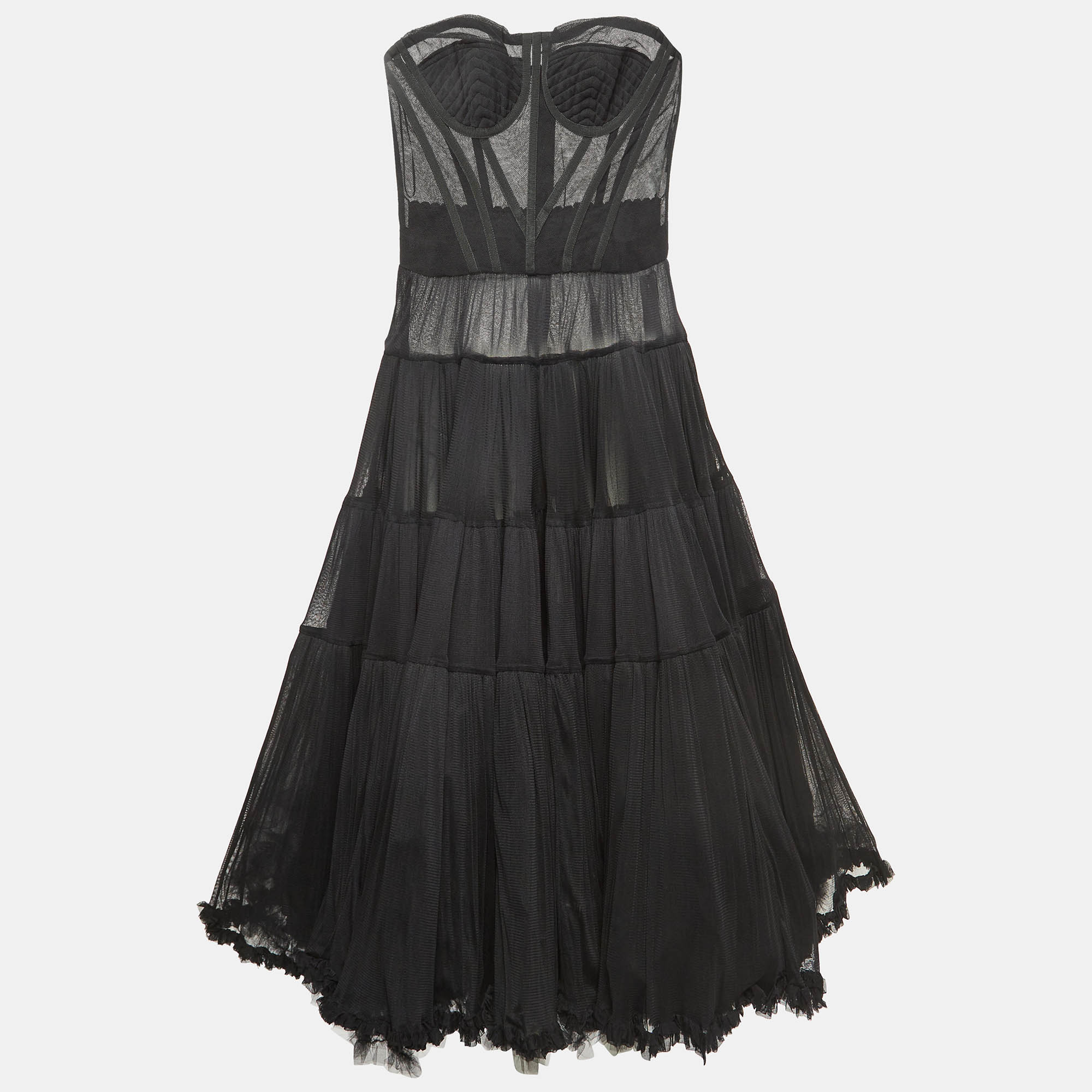 

Dolce & Gabbana Black Tulle Semi Sheer Strapless Corset Dress M