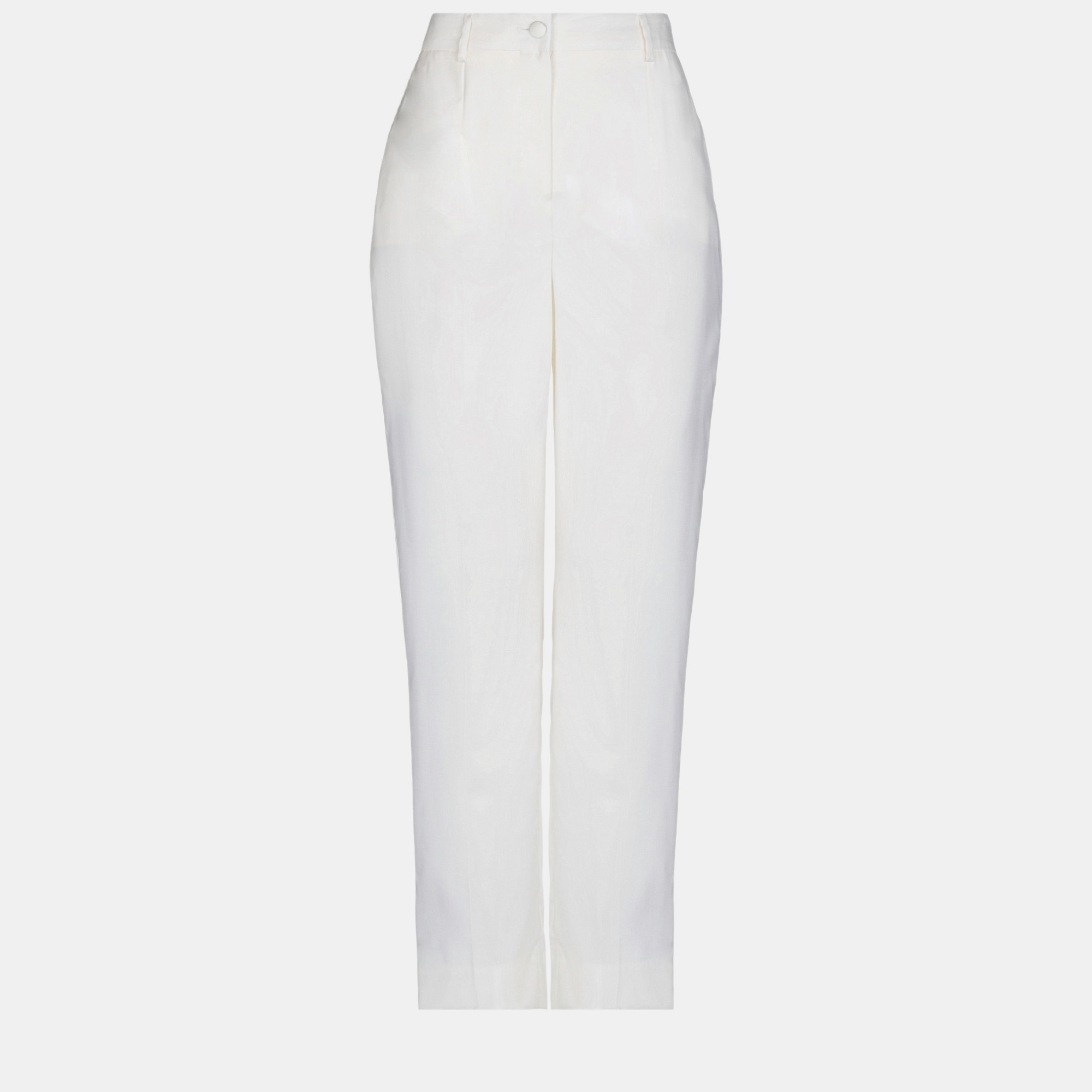Pre-owned Dolce & Gabbana White Virgin Wool Trousers Size 38