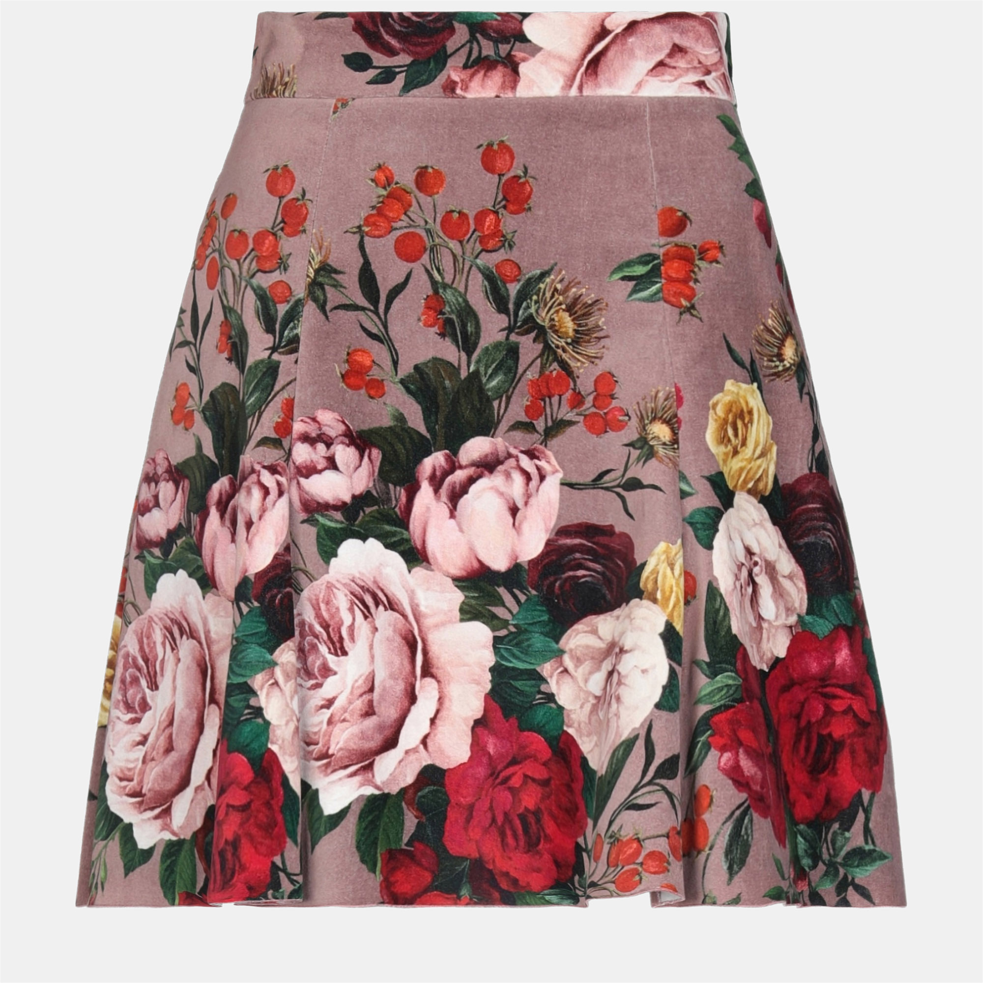 Pre-owned Dolce & Gabbana Pink Floral Print Velvet Mini Skirt Xs (it 36)
