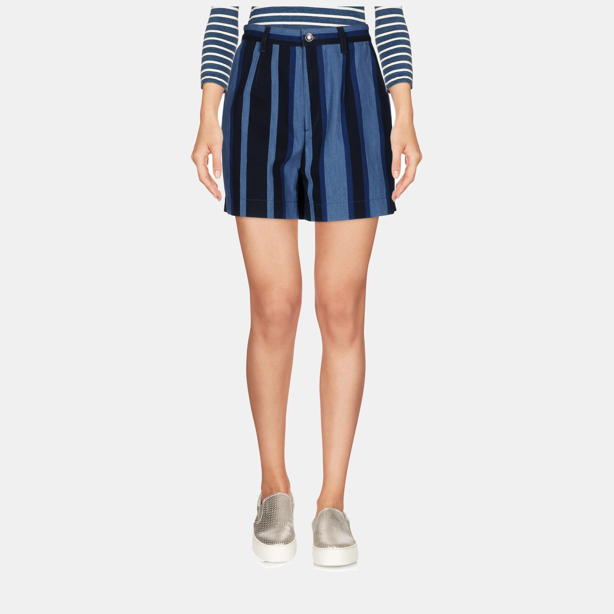 Pre-owned Dolce & Gabbana Blue Striped Denim Shorts Xxs (it 36)