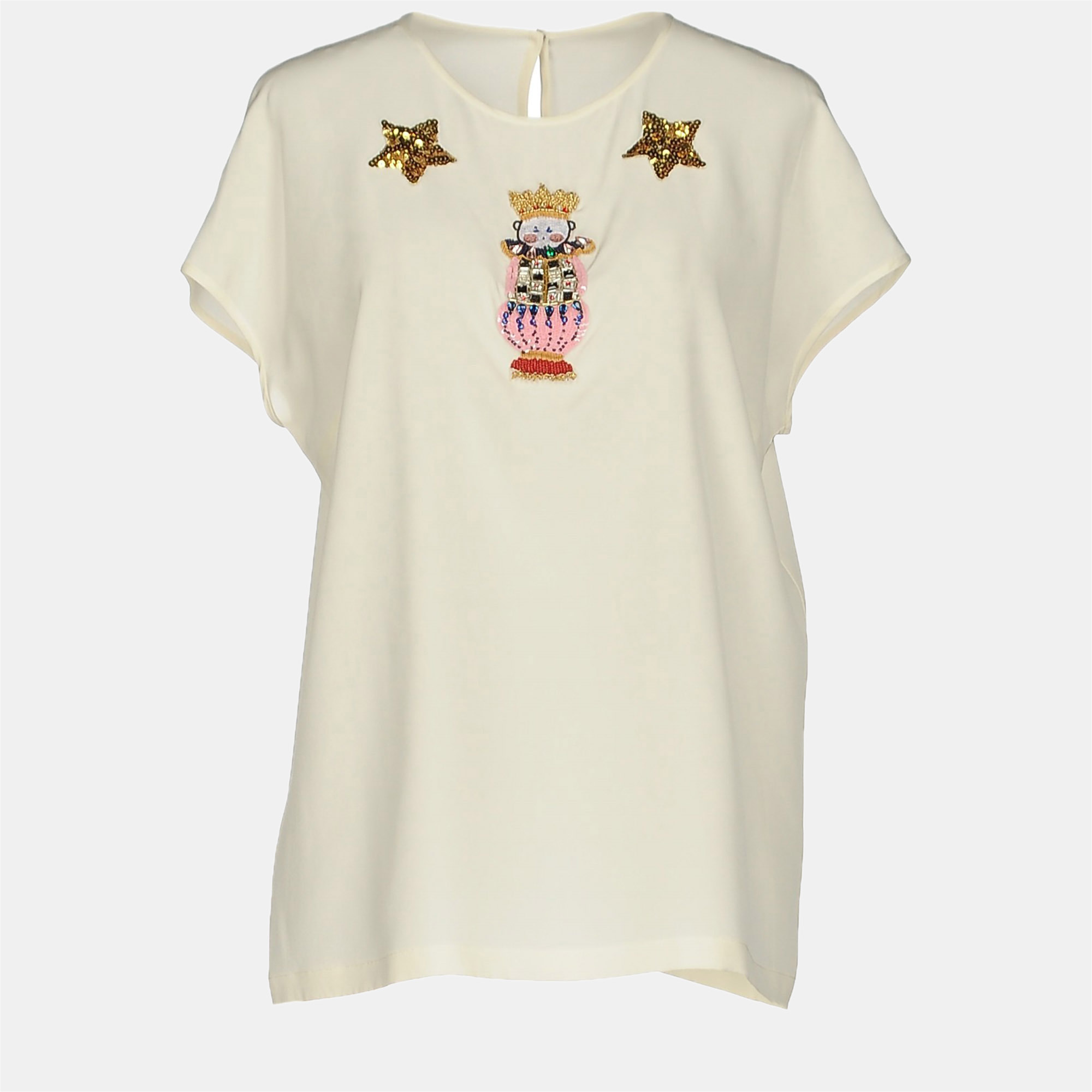 Pre-owned Dolce & Gabbana Cream Silk Embellished Top Xs (it 38)