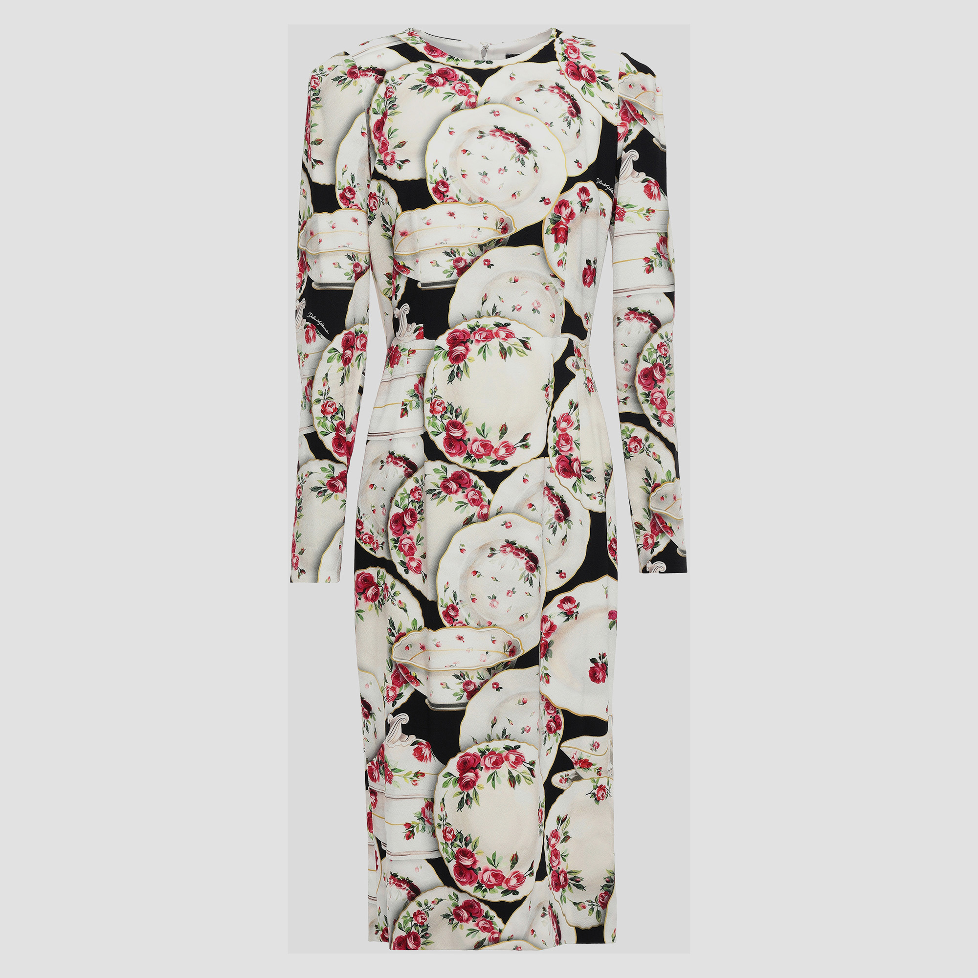 

Dolce & Gabbana Ivory Floral Crockery Print Crepe Midi Dress  (IT 46, White