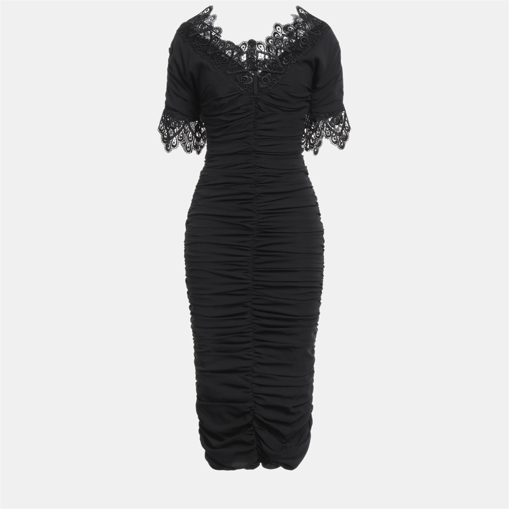 Pre-owned Dolce & Gabbana Silk Midi Dress 40 In Black