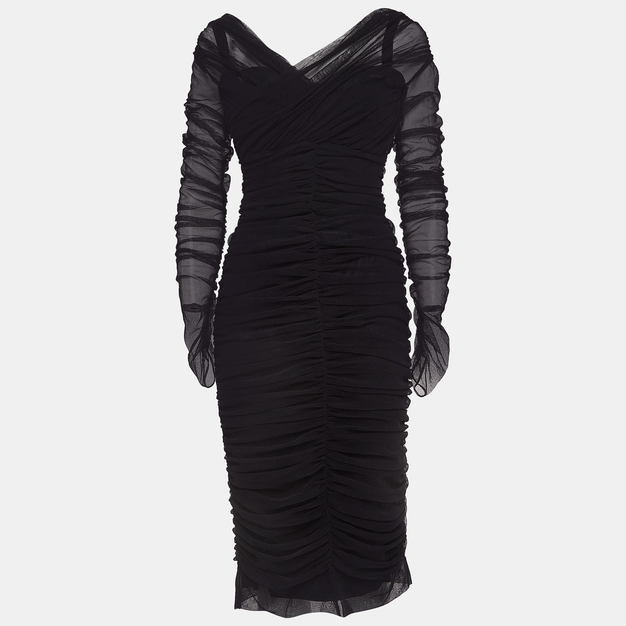 

Dolce & Gabbana Black Mesh Ruched Bodycon Midi Dress